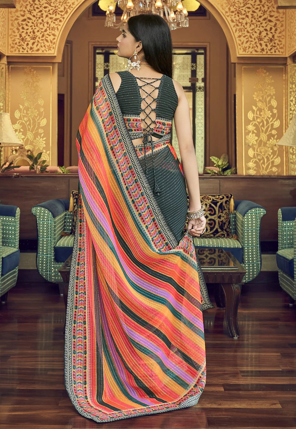 Kaleidoscope Multicolor Delight Georgette Saree