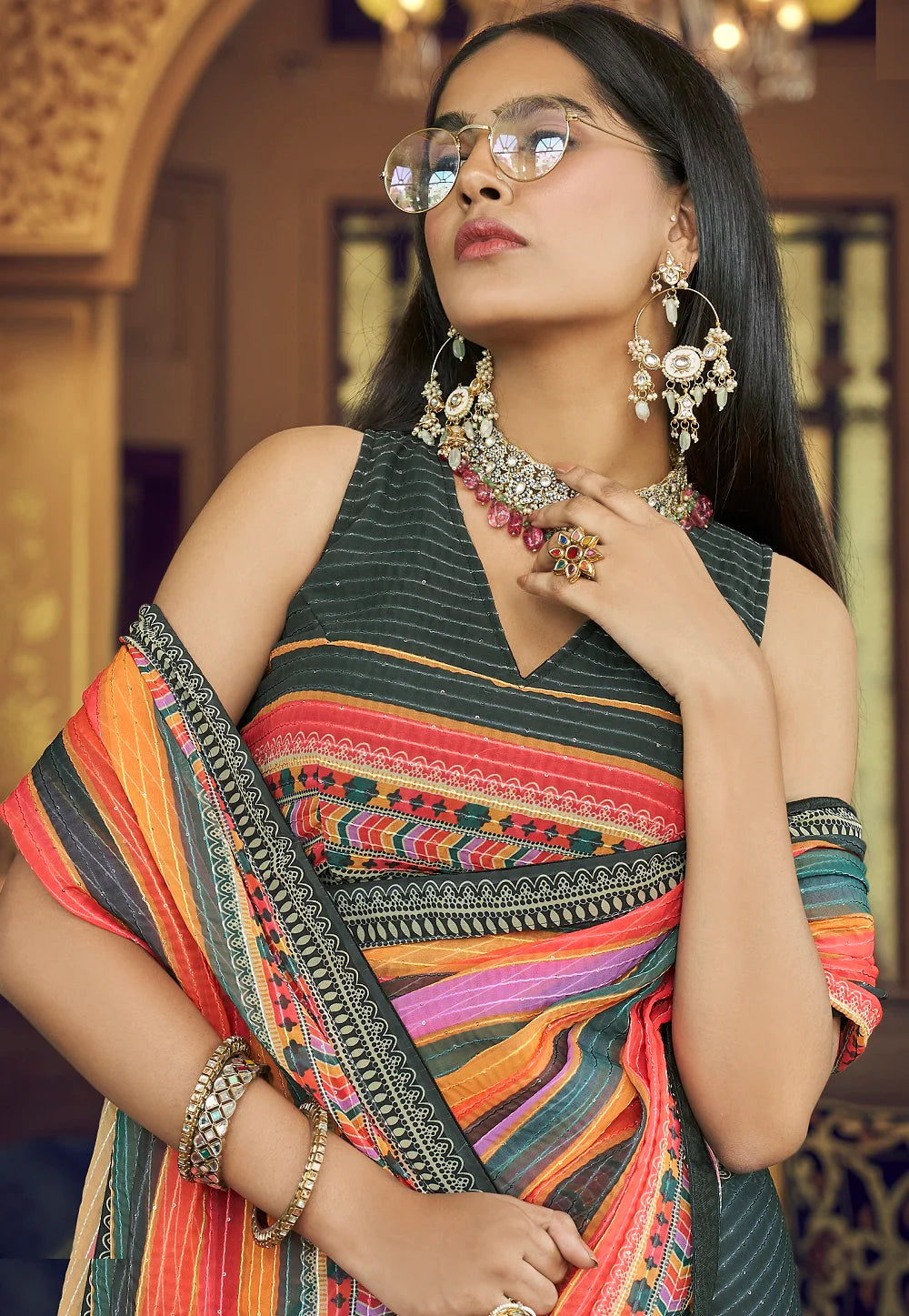 Kaleidoscope Multicolor Delight Georgette Saree