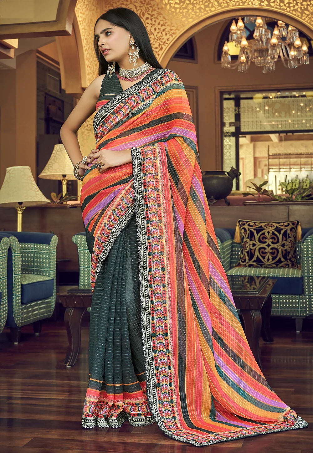 Kaleidoscope Multicolor Delight Georgette Saree