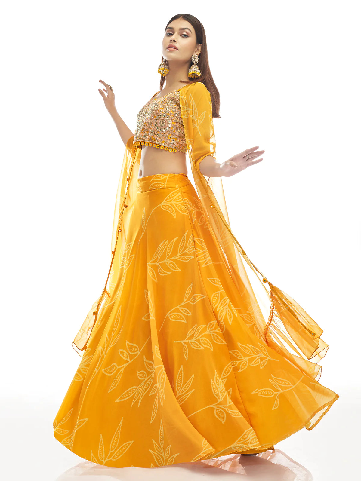 Golden Twilight Yellow Jacket Lehenga with Foil Mirror Work