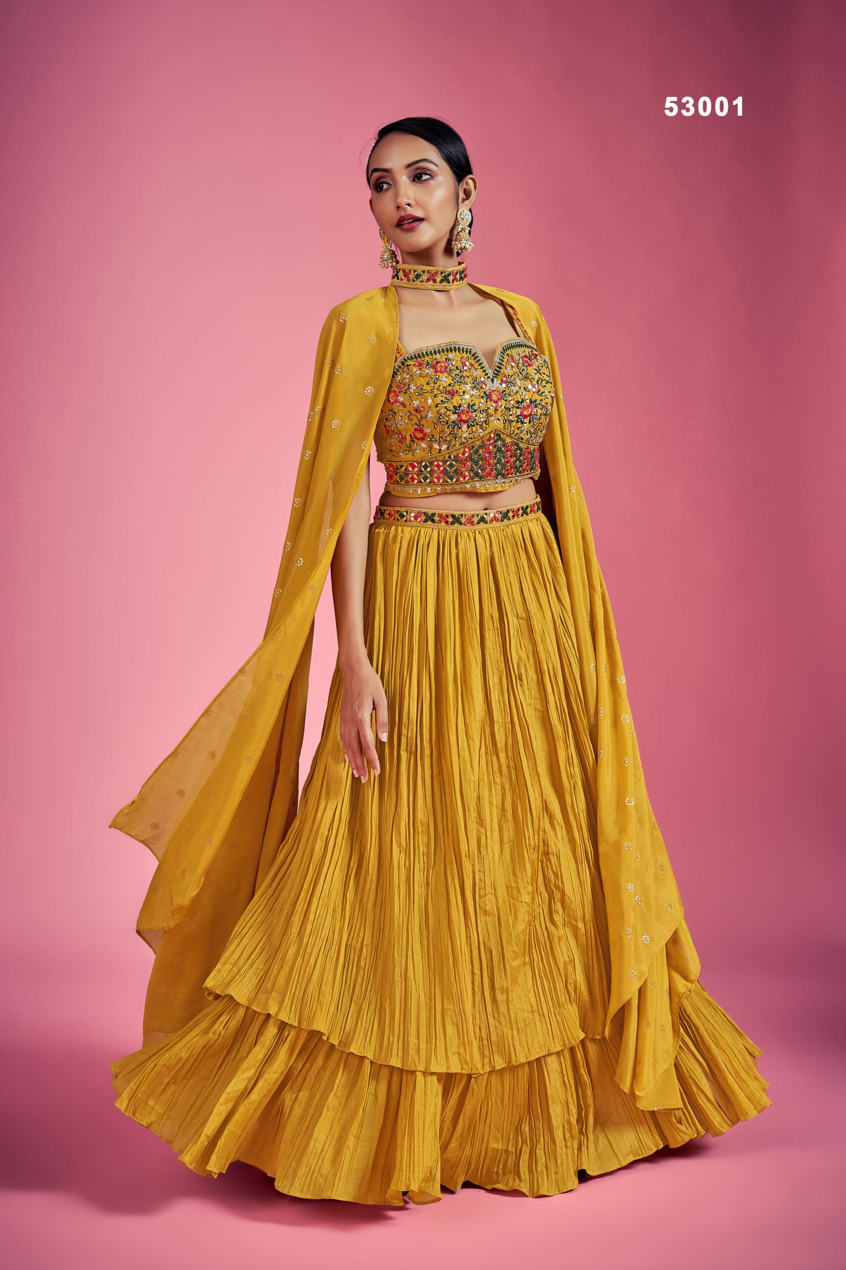 Chinon Sparkle Haldi Special Miror Work Lehengha Choli