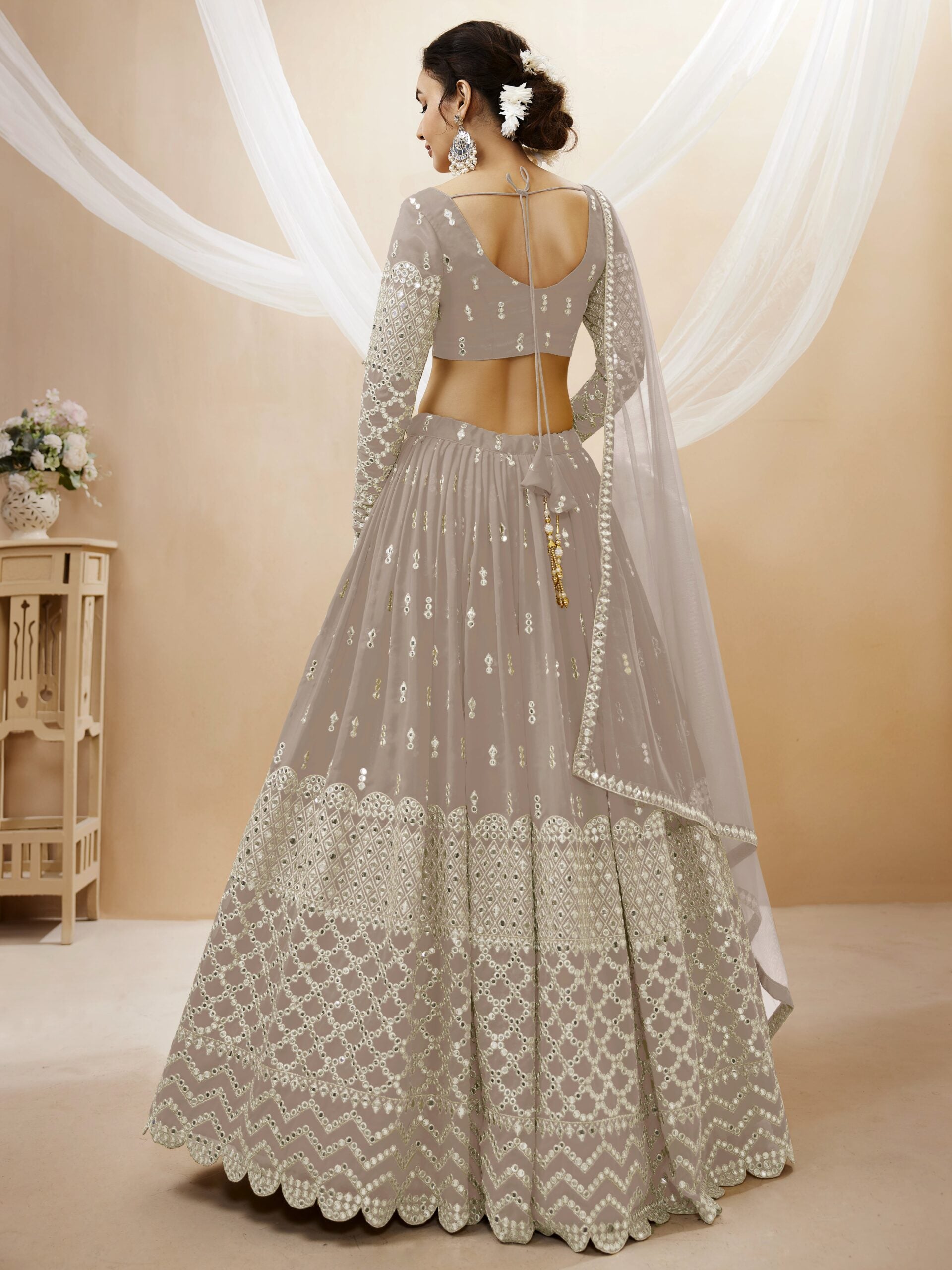 Grey Glimmer Sequins Serenade Lehengha Choli