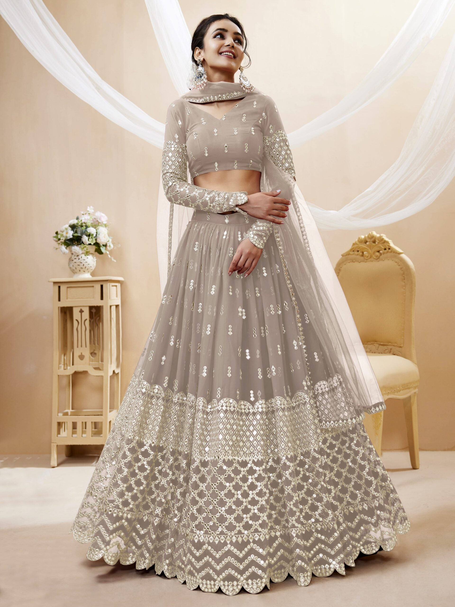 Grey Glimmer Sequins Serenade Lehengha Choli