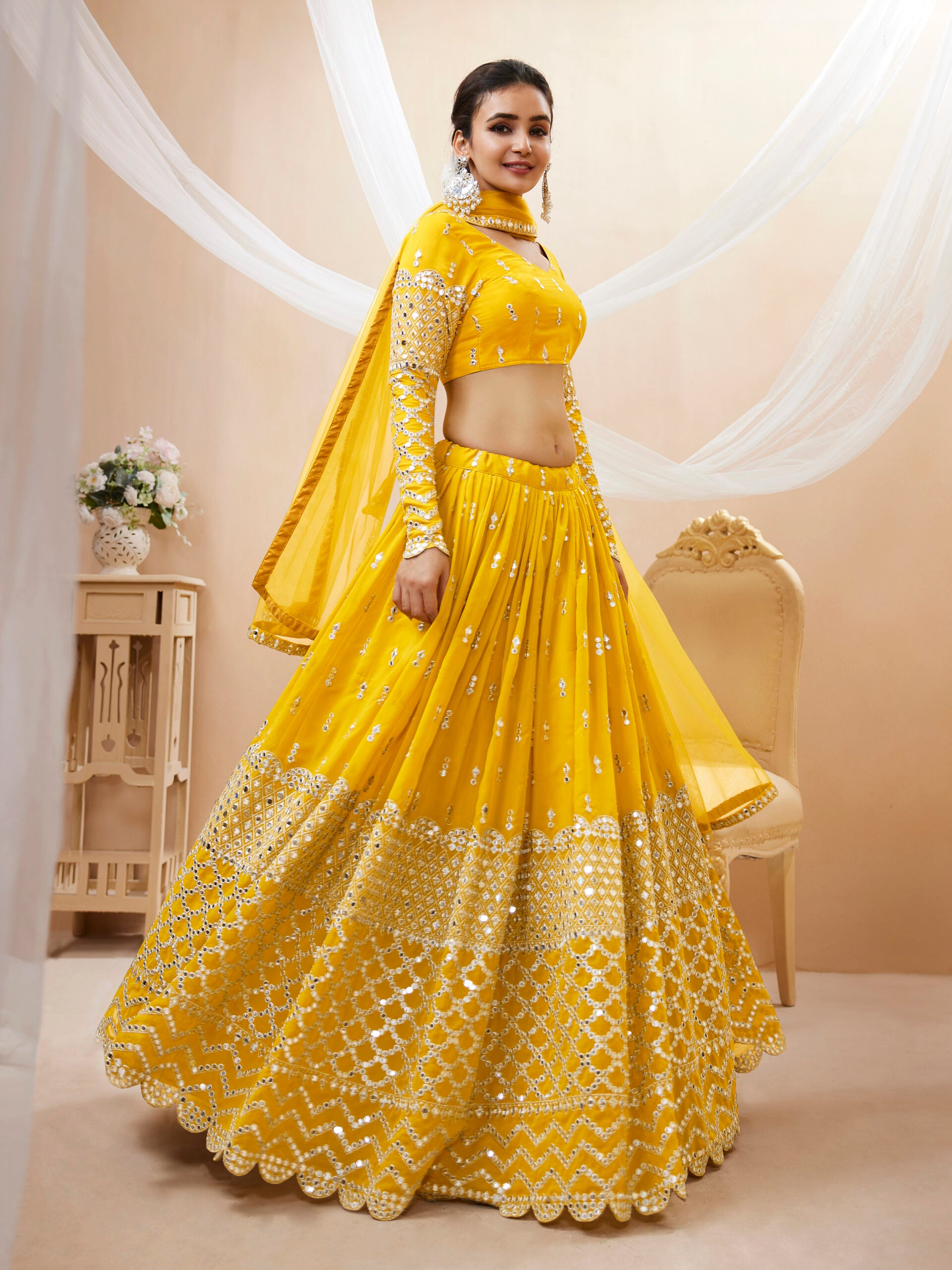 Golden Haldi Sequins Sparkle Lehengha Choli