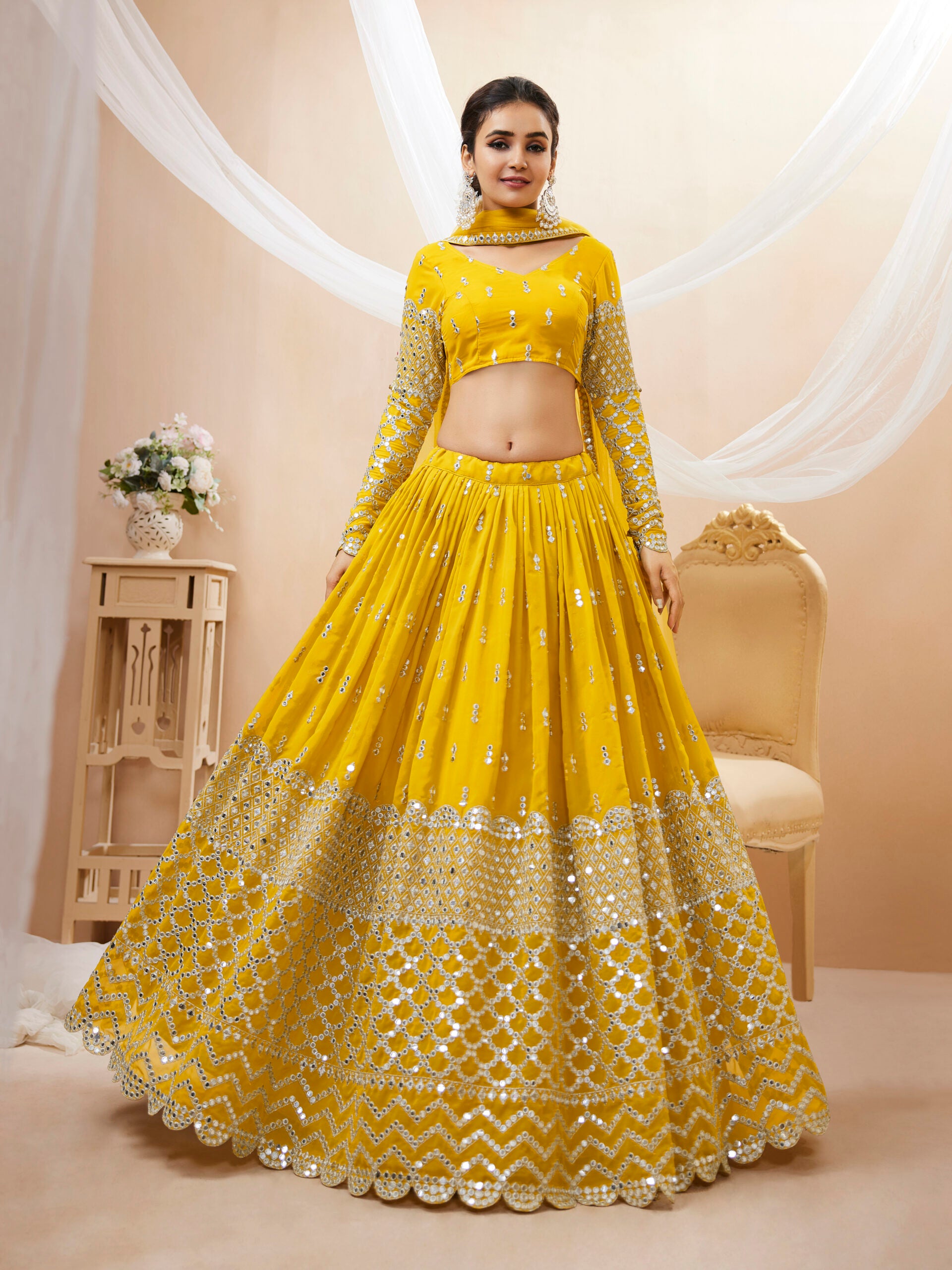 Golden Haldi Sequins Sparkle Lehengha Choli