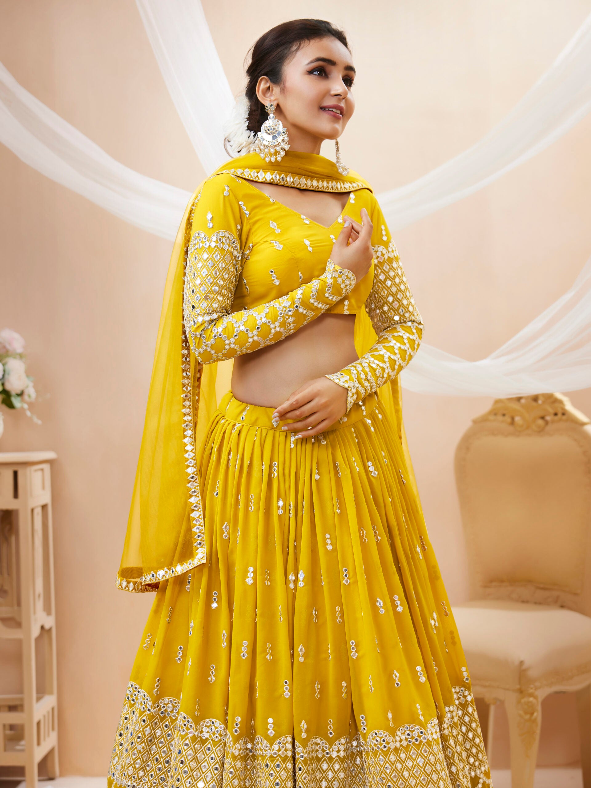 Golden Haldi Sequins Sparkle Lehengha Choli