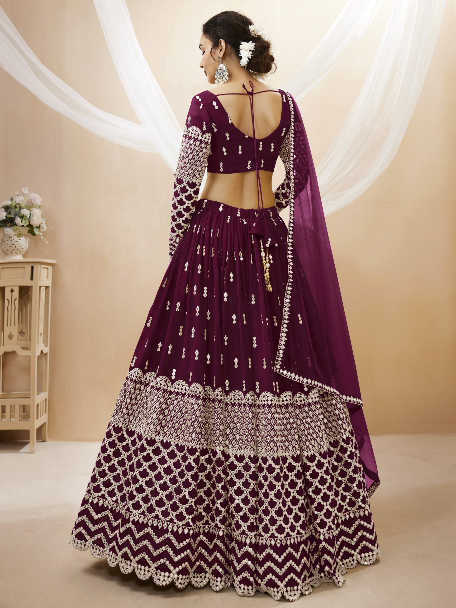 Zesty Burgundy Zari Work Lehengha Choli