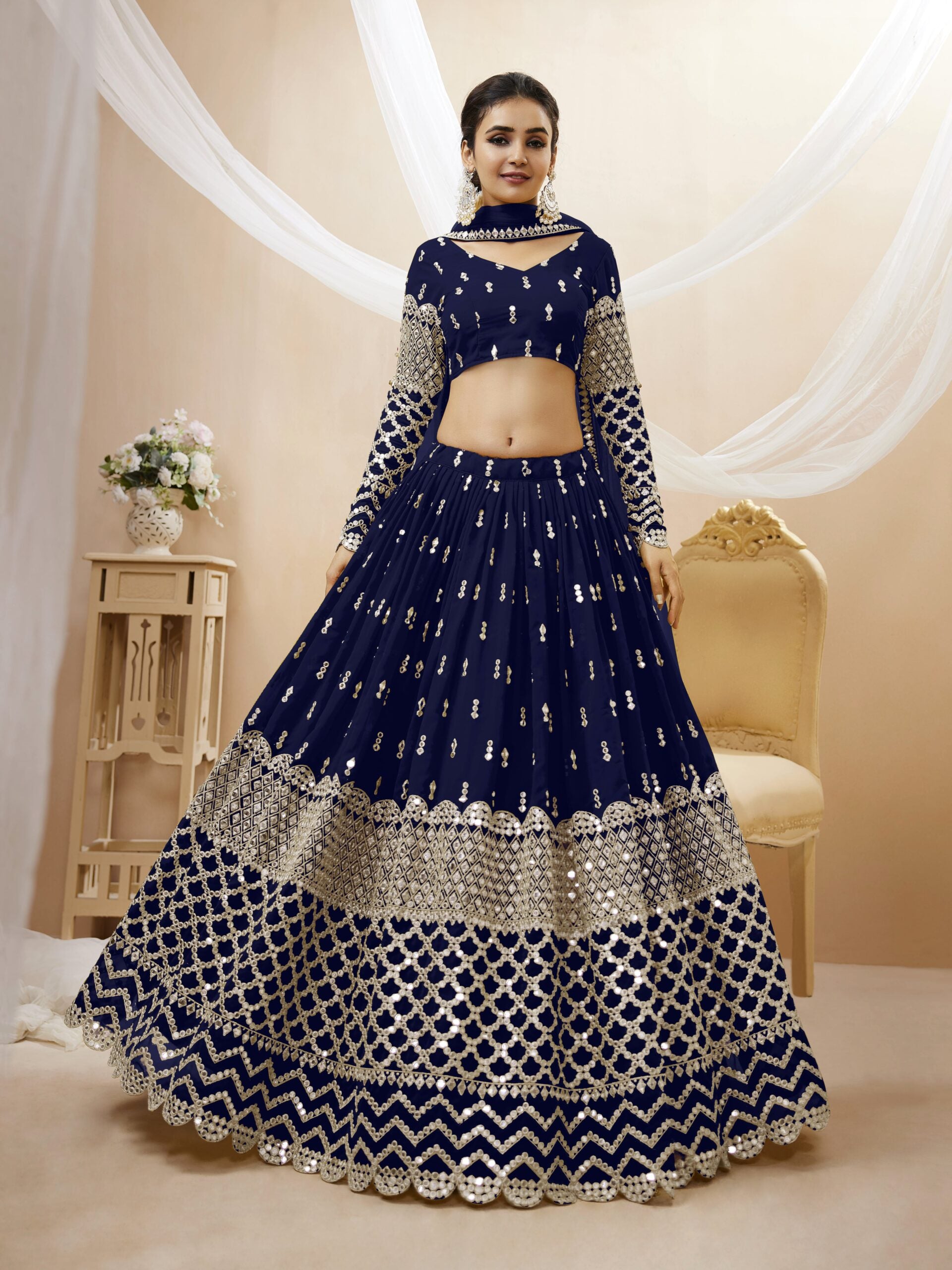Zari Sapphire Navy Blue Enchantment Lehengha Choli