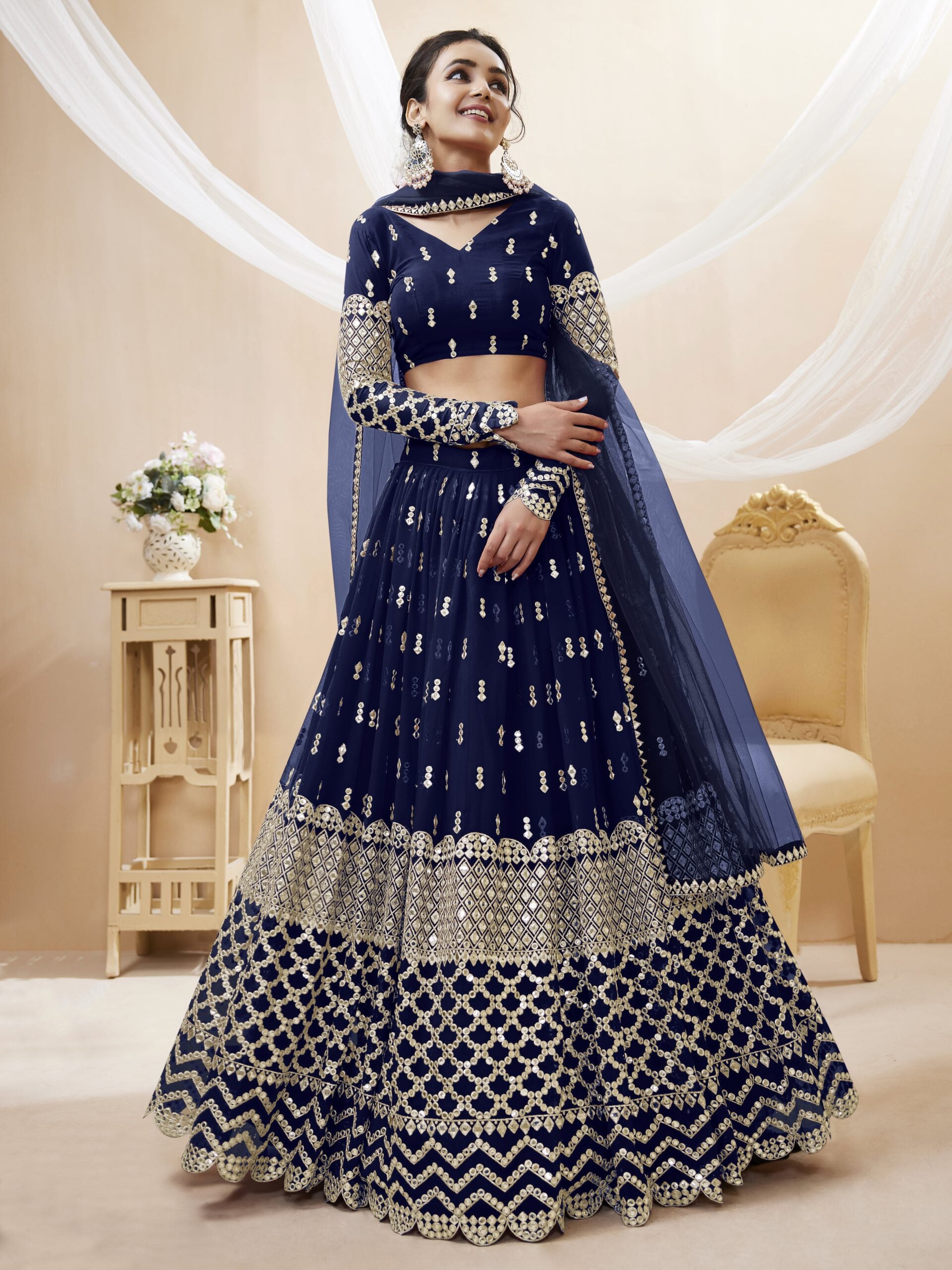 Zari Sapphire Navy Blue Enchantment Lehengha Choli