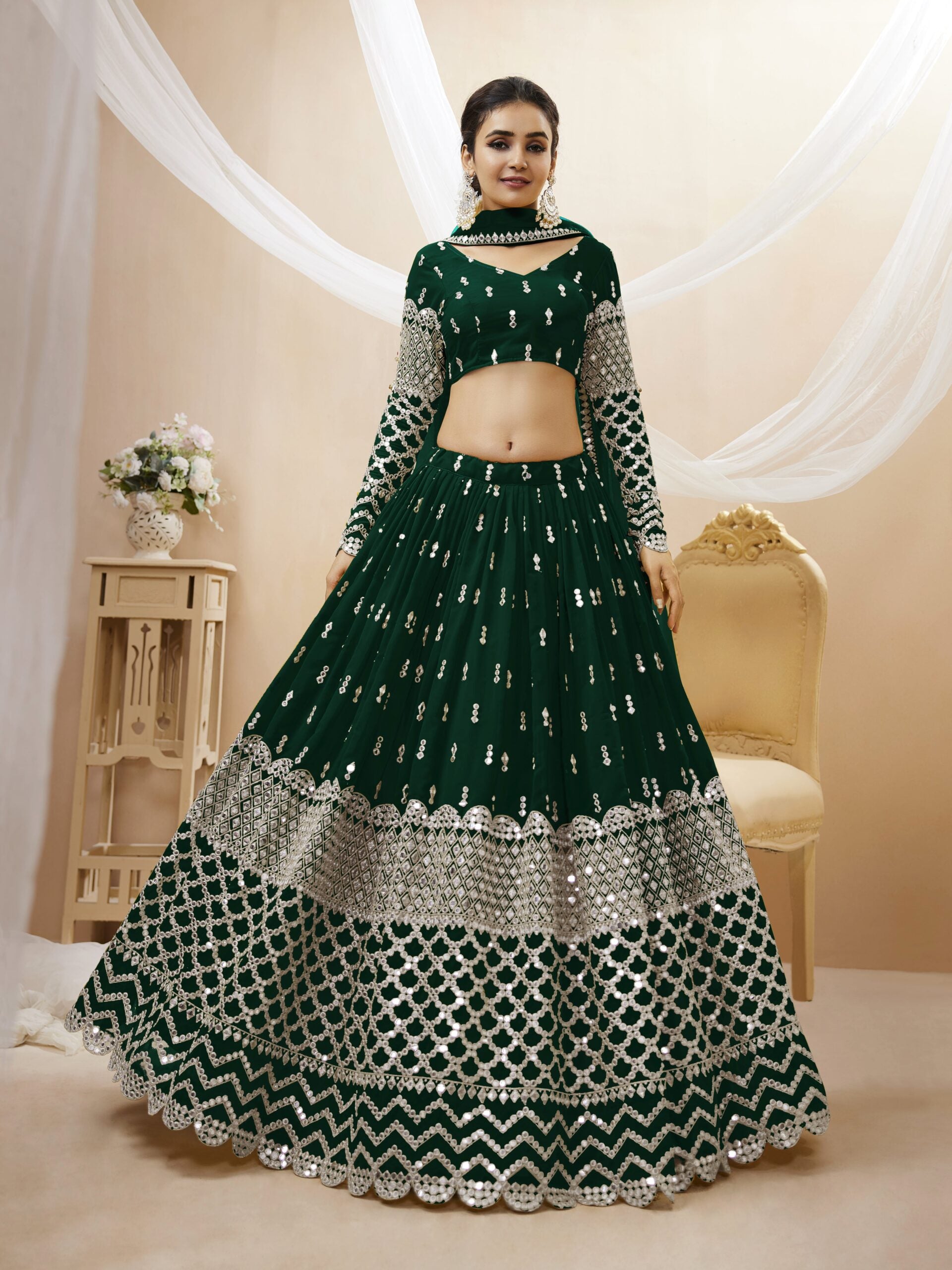 Paper Miror Vibrant Green Charm Lehengha Choli