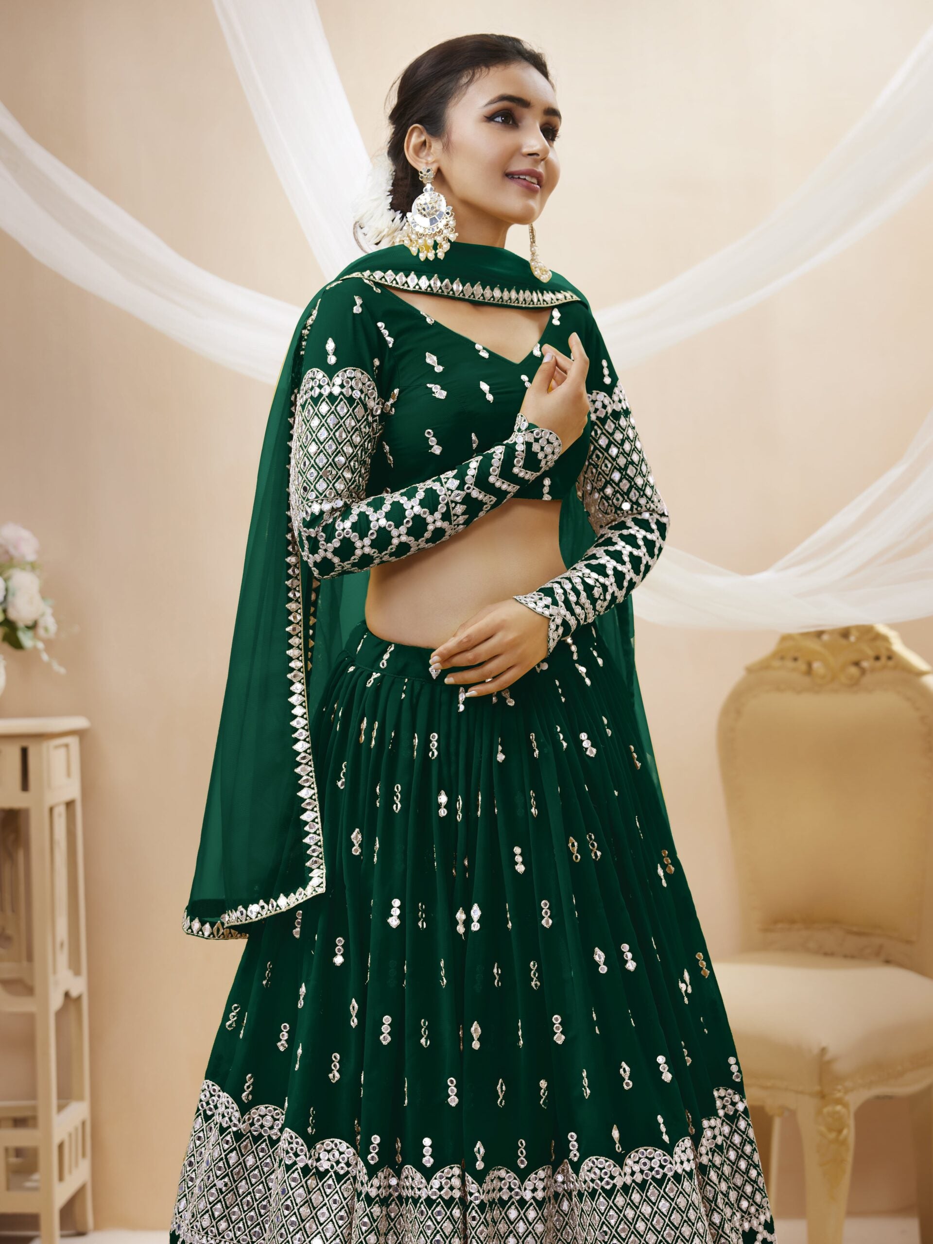 Paper Miror Vibrant Green Charm Lehengha Choli