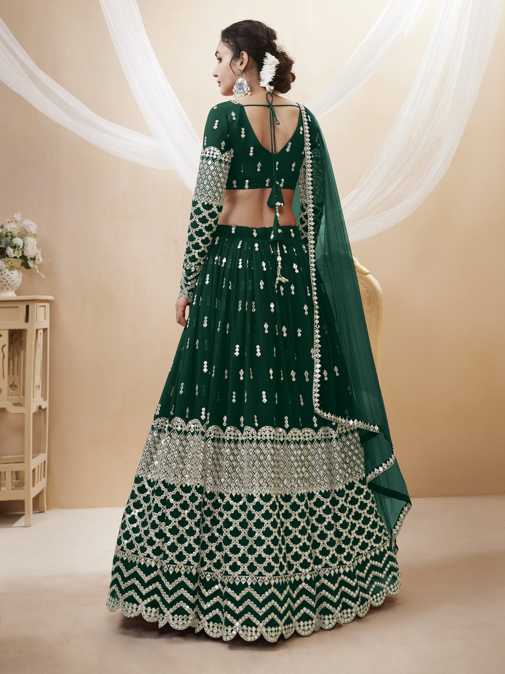 Paper Miror Vibrant Green Charm Lehengha Choli