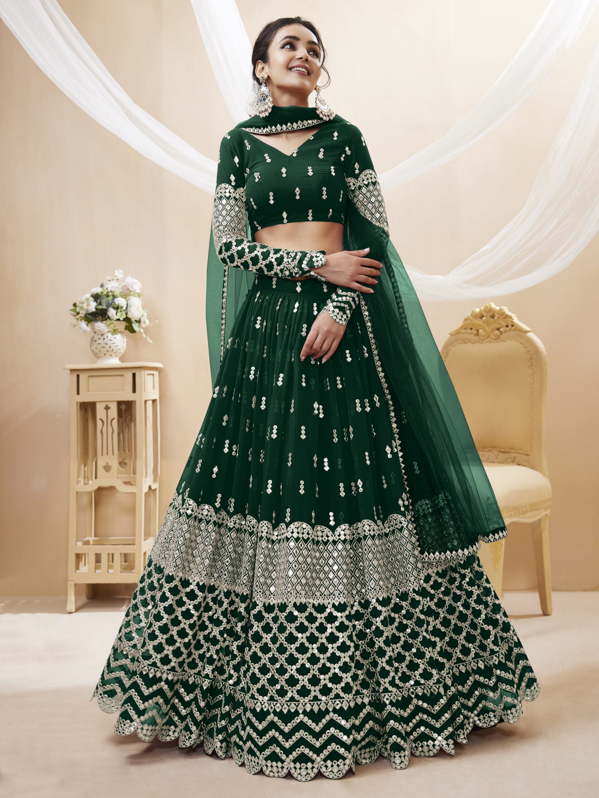 Paper Miror Vibrant Green Charm Lehengha Choli