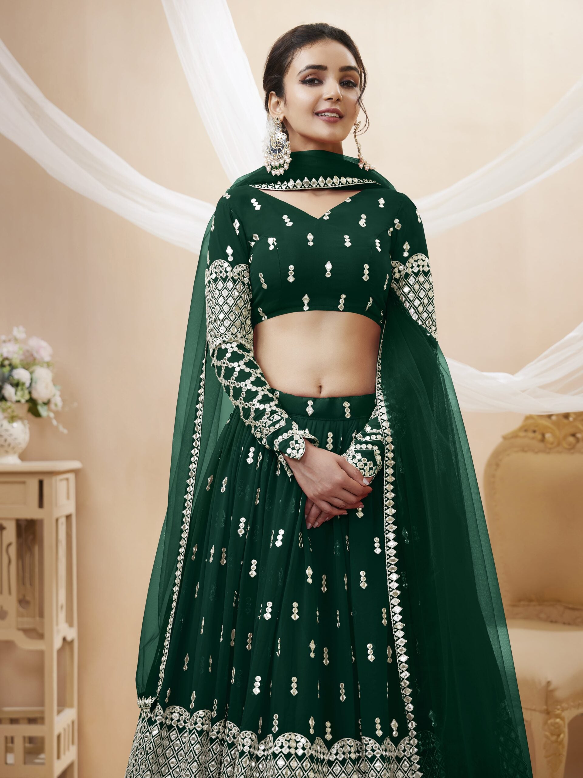 Paper Miror Vibrant Green Charm Lehengha Choli