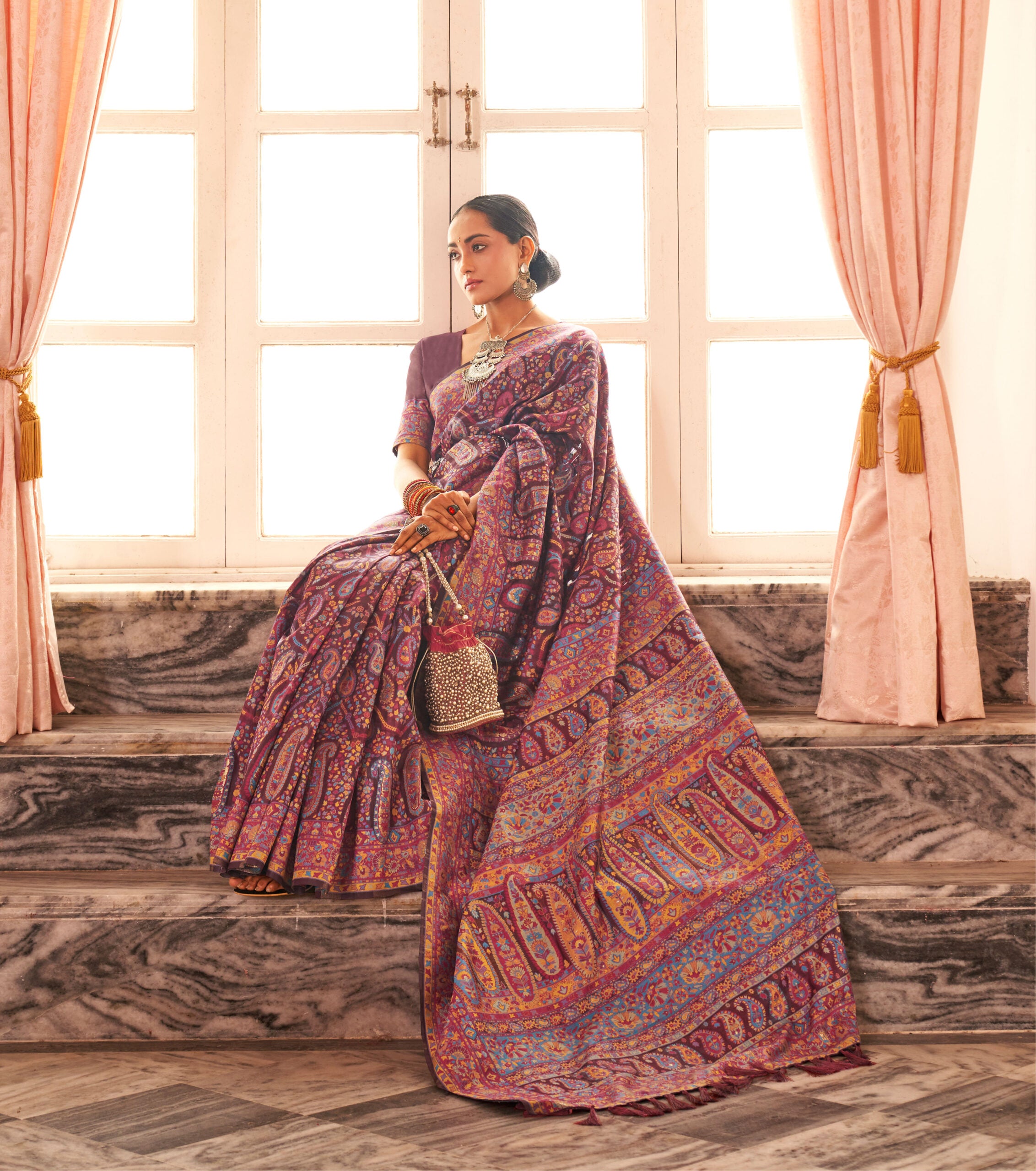 Maharani Amrita Wine Weave Saree