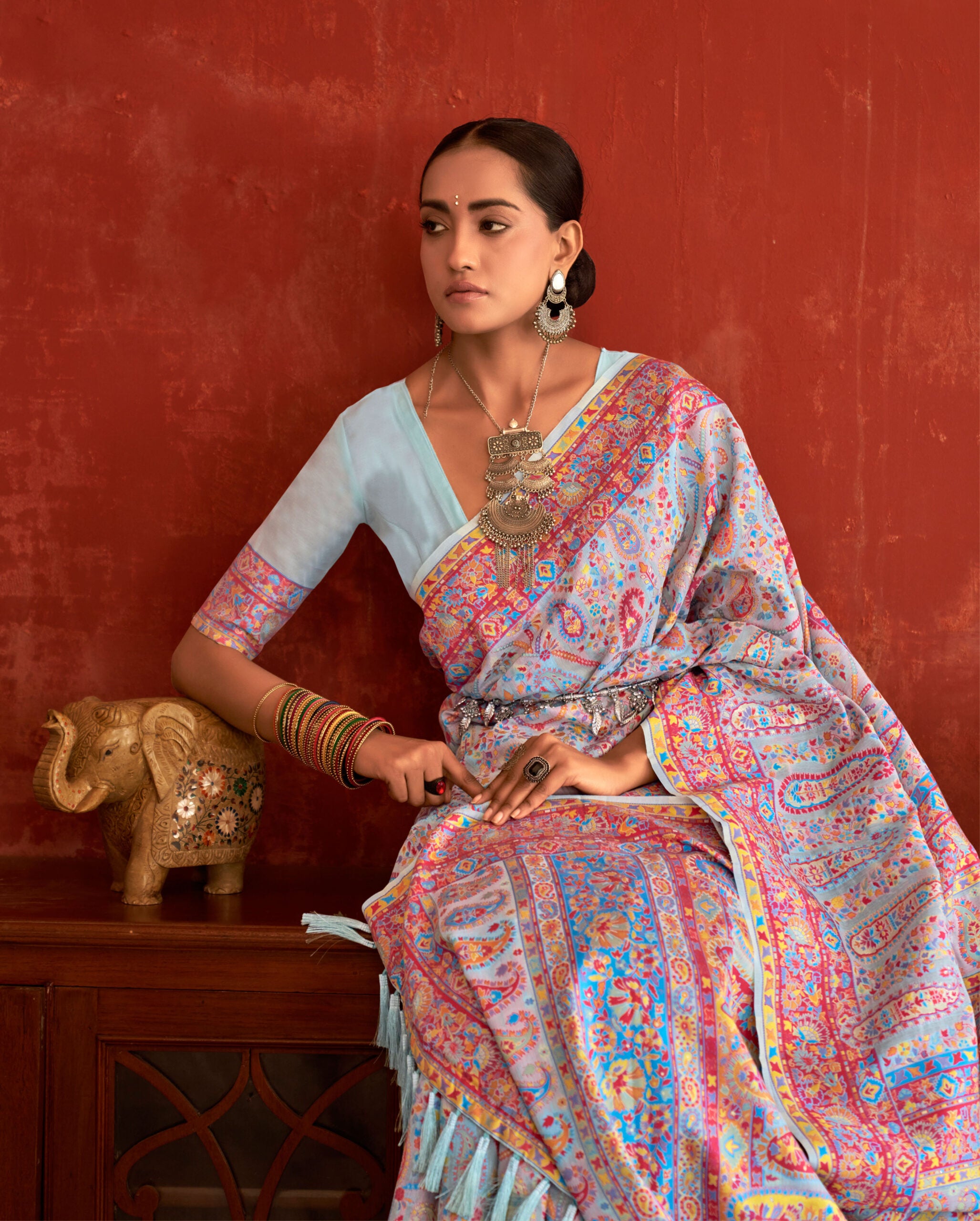 Aasmani Rani Pashmina Silk Saree