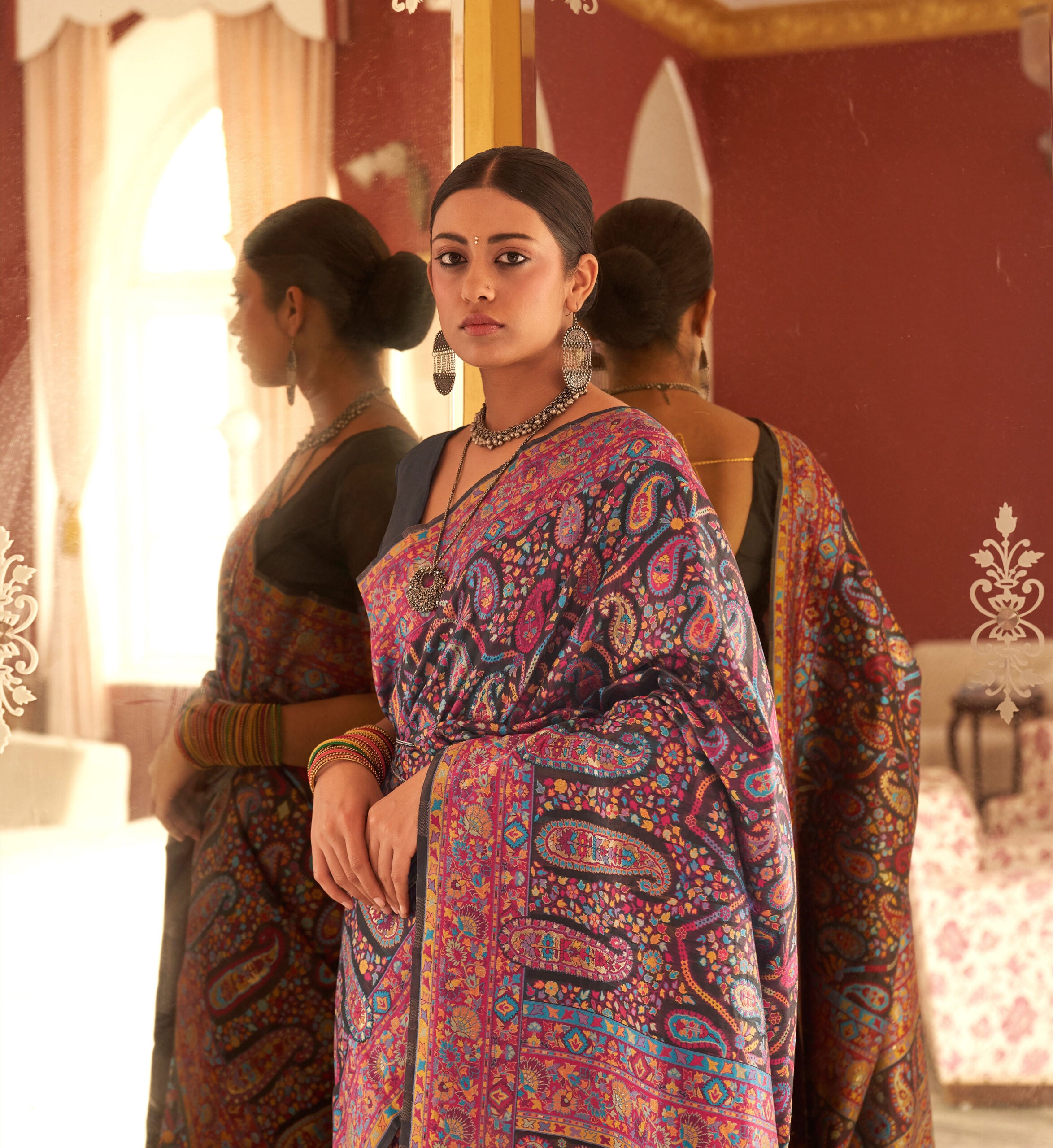 Ambara Divya Pashmina Navy Blue Saree