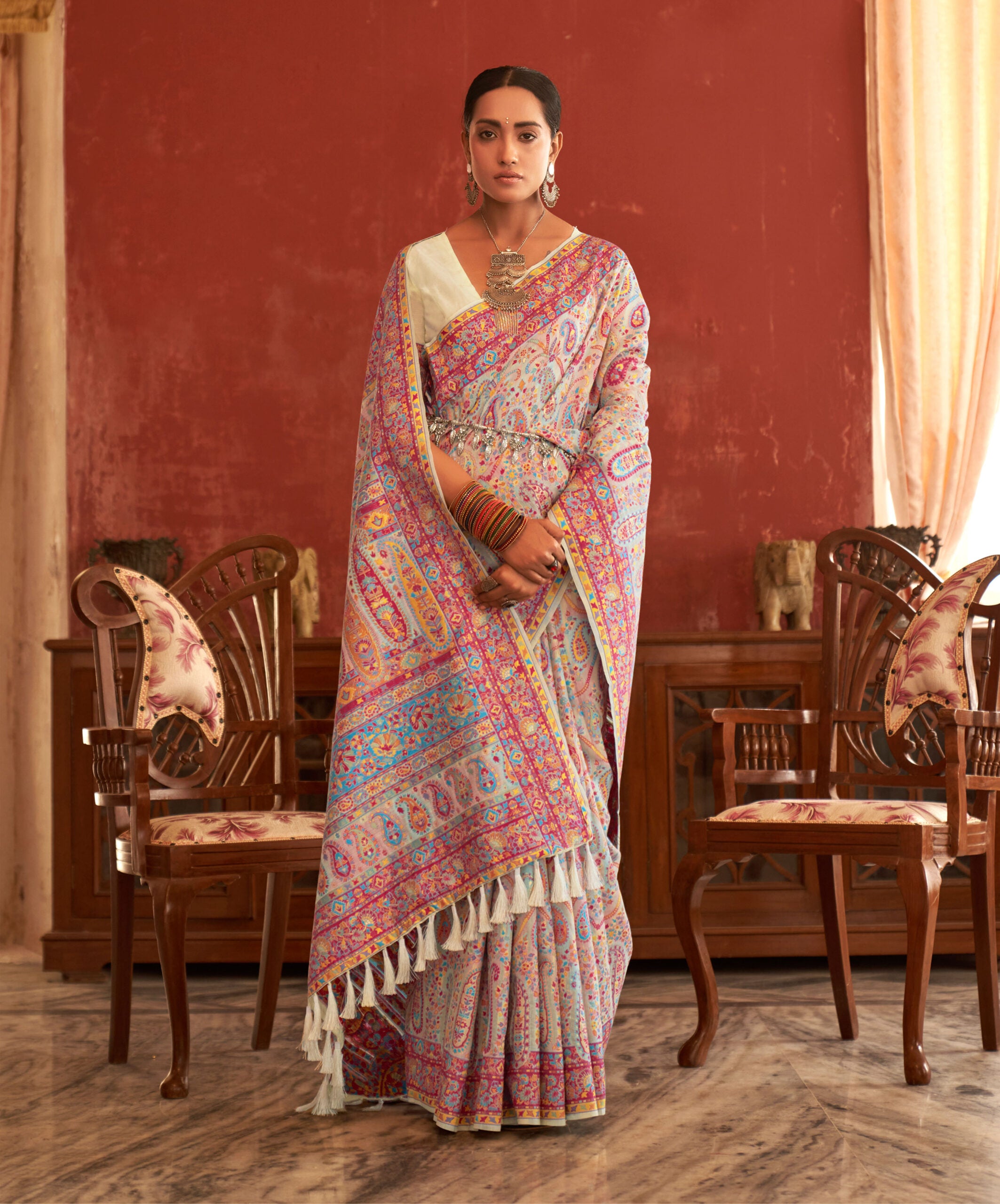 Sampada Pashmina Royal Cream Saree