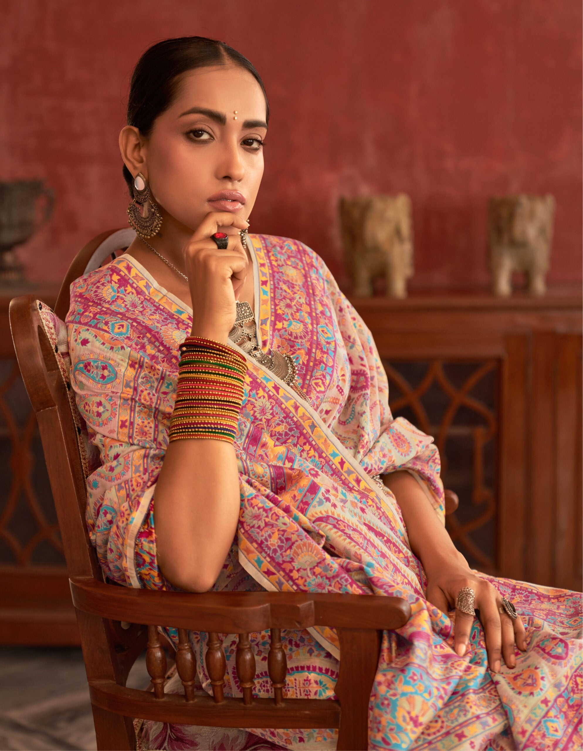 Sampada Pashmina Royal Cream Saree