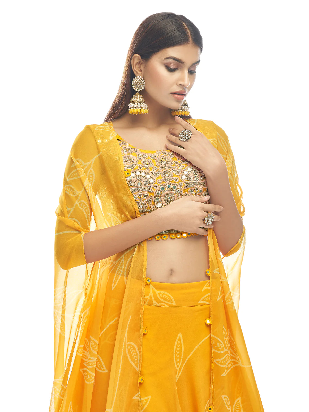Golden Twilight Yellow Jacket Lehenga with Foil Mirror Work