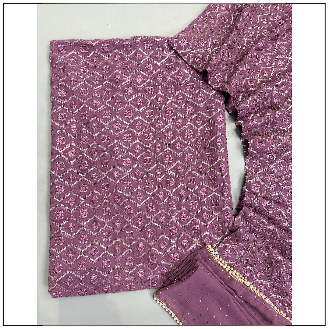 Majestic Mauve Exquisite Sapodilla Chikankari Lehenga Choli with Sparkling Sequin Work Lehengha Choli