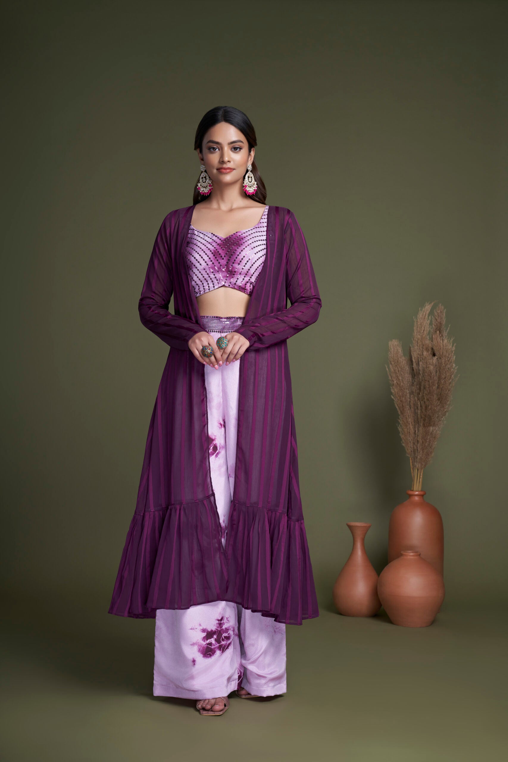 Regal Plum Symphony Embroidered Silk Co-ord Set