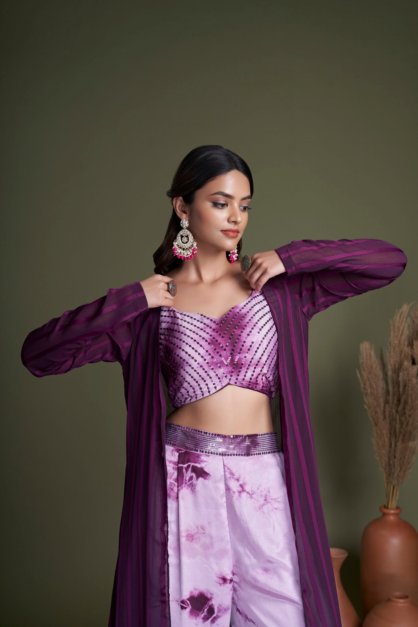 Regal Plum Symphony Embroidered Silk Co-ord Set