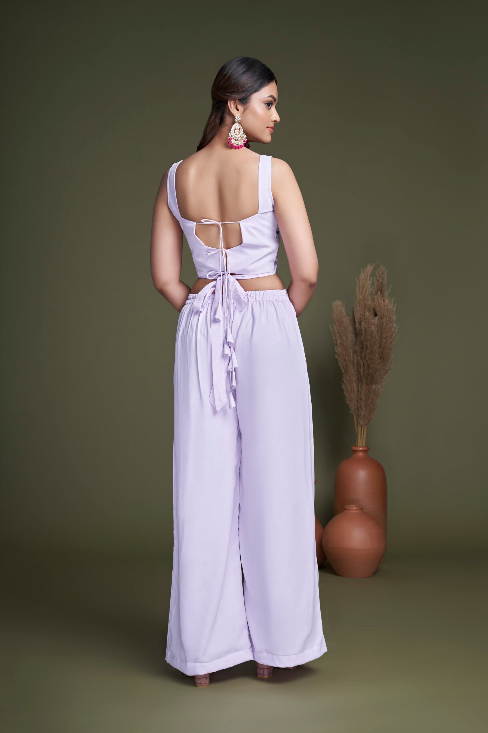 Lavender Mirage Chinon Embroidery and Mirror Work Co-ord Set