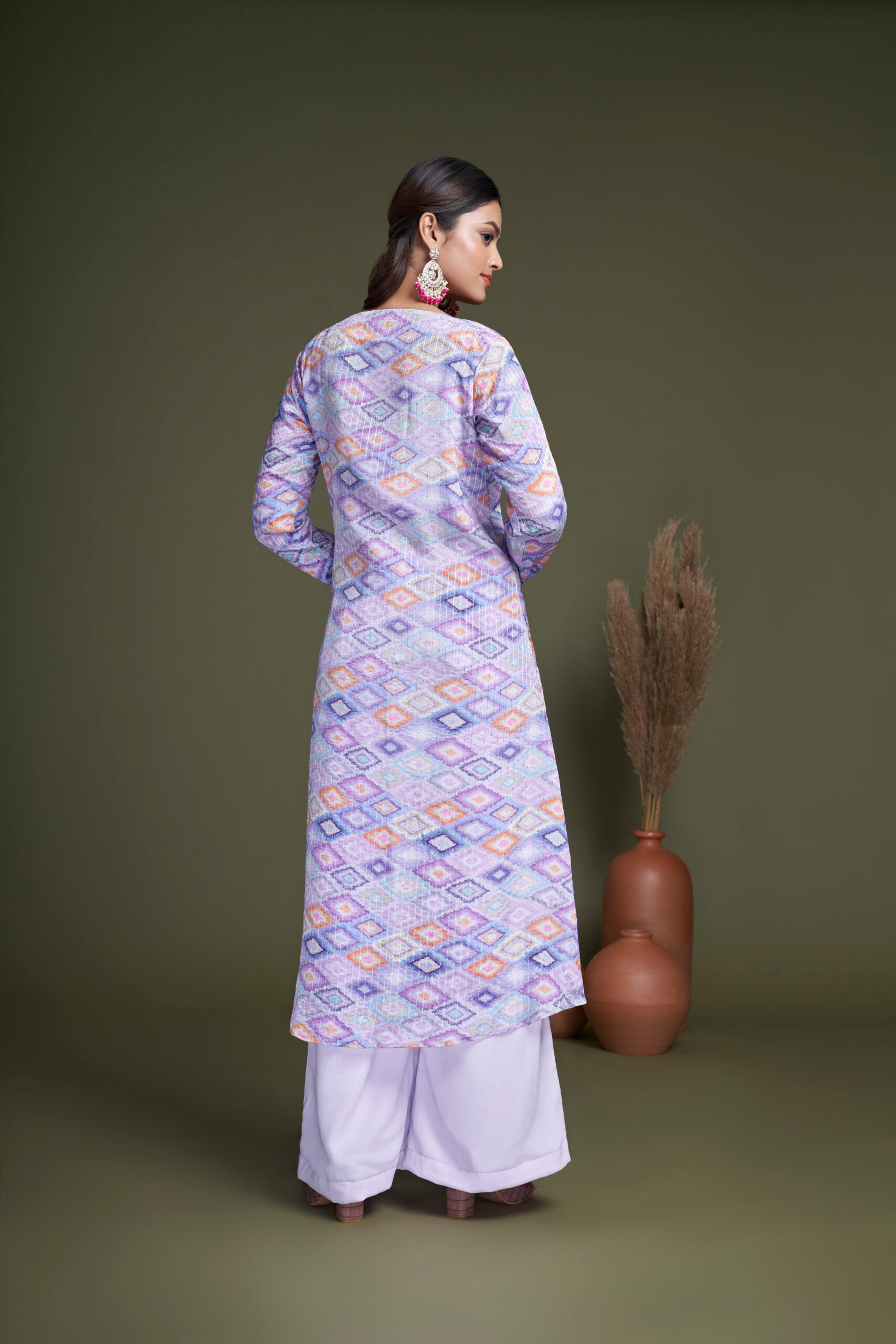 Lavender Mirage Chinon Embroidery and Mirror Work Co-ord Set