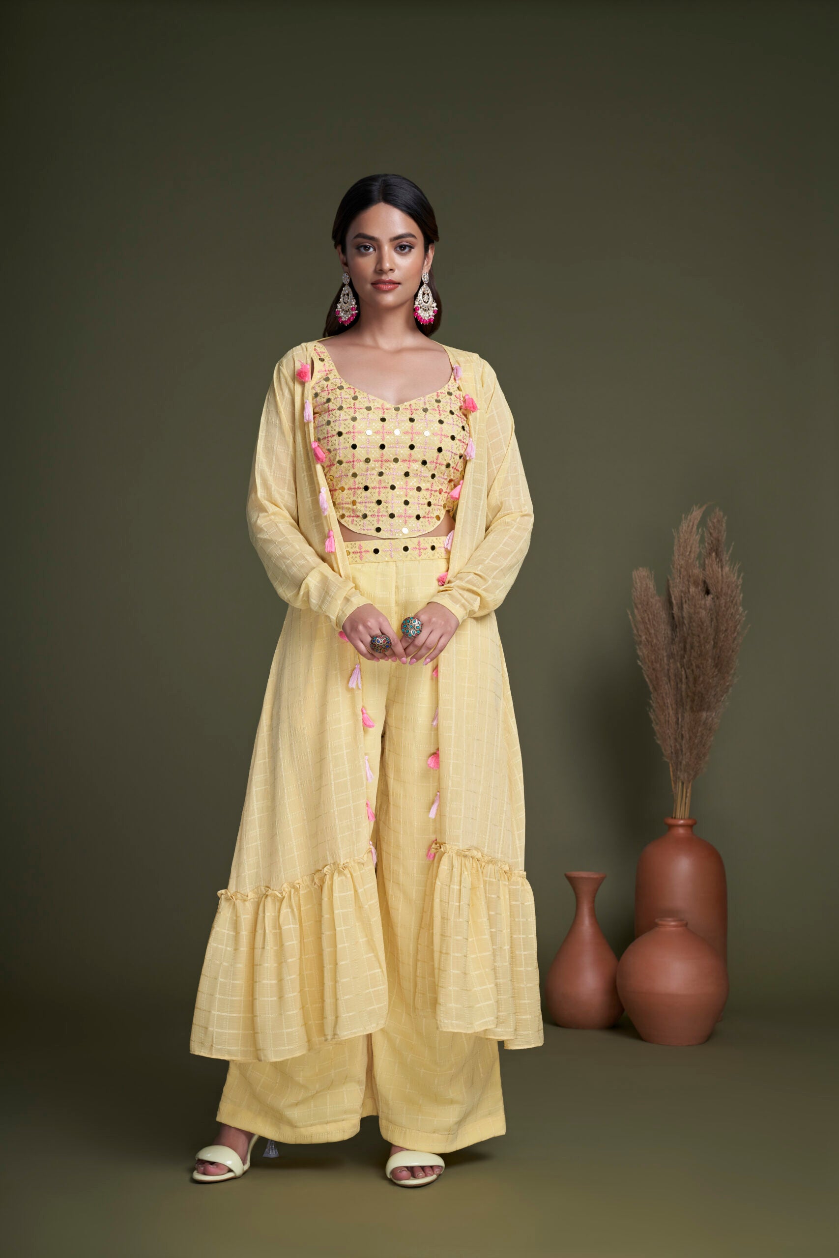 Yellow Blossom Georgette Embroidered Co-ord Set