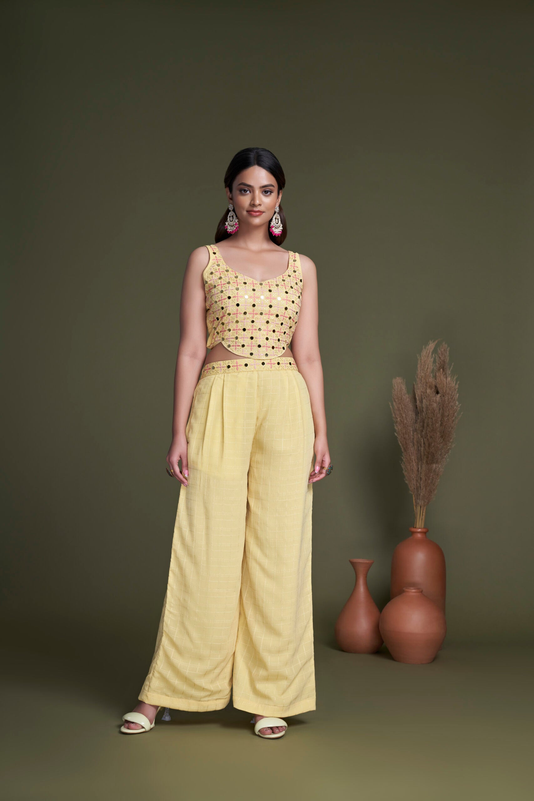 Yellow Blossom Georgette Embroidered Co-ord Set