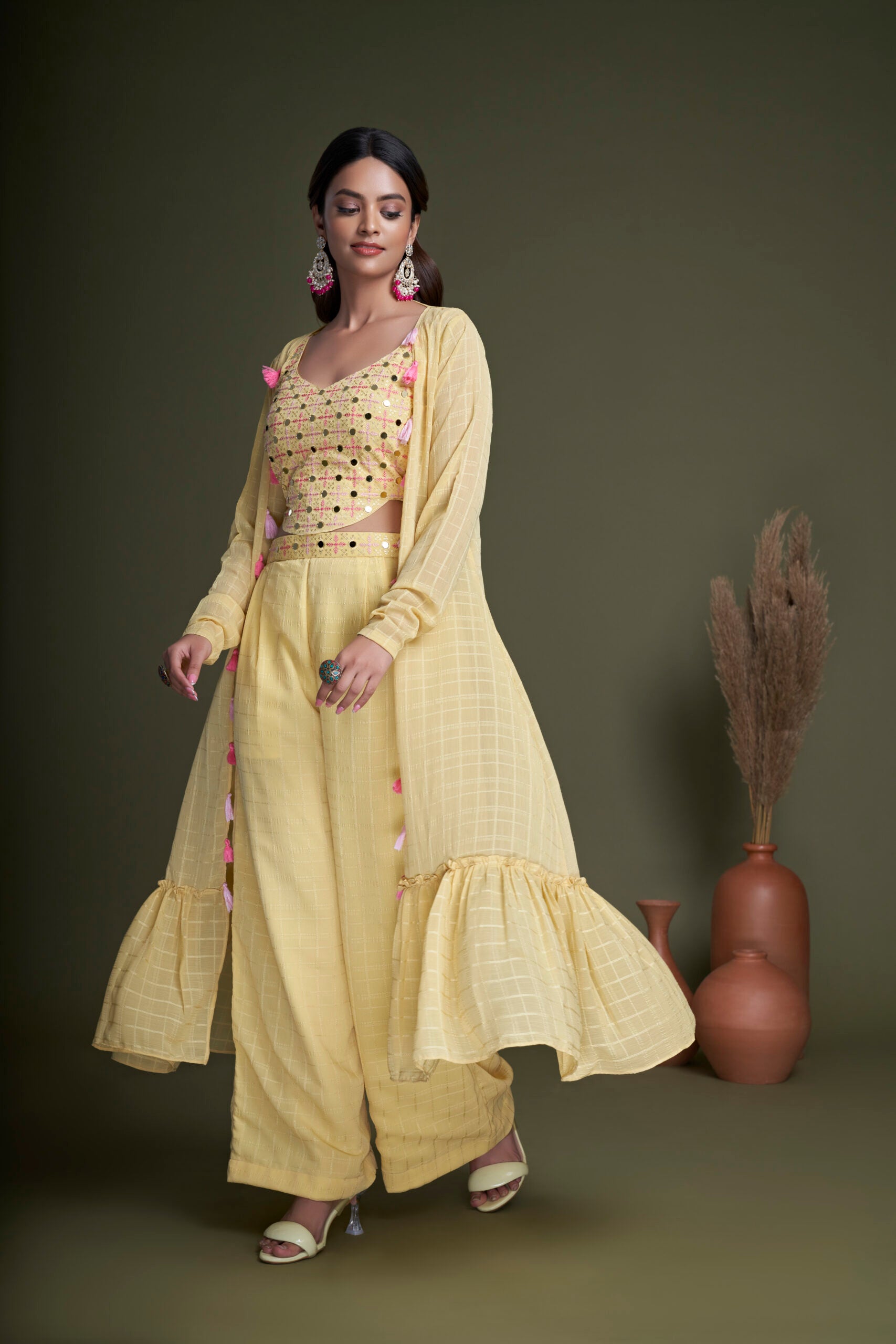 Yellow Blossom Georgette Embroidered Co-ord Set