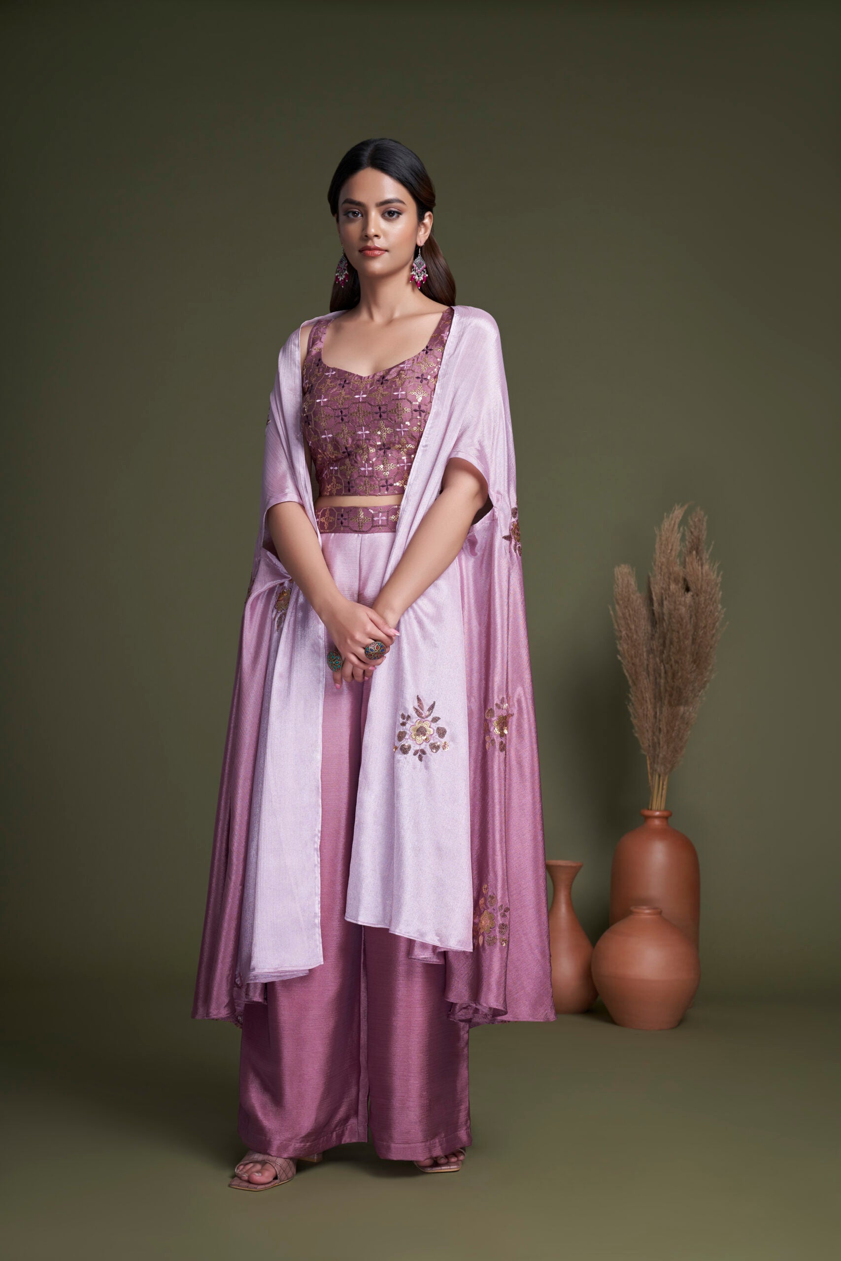 Romantic Blush Chinon Embroidery Ensemble Co-ord Set