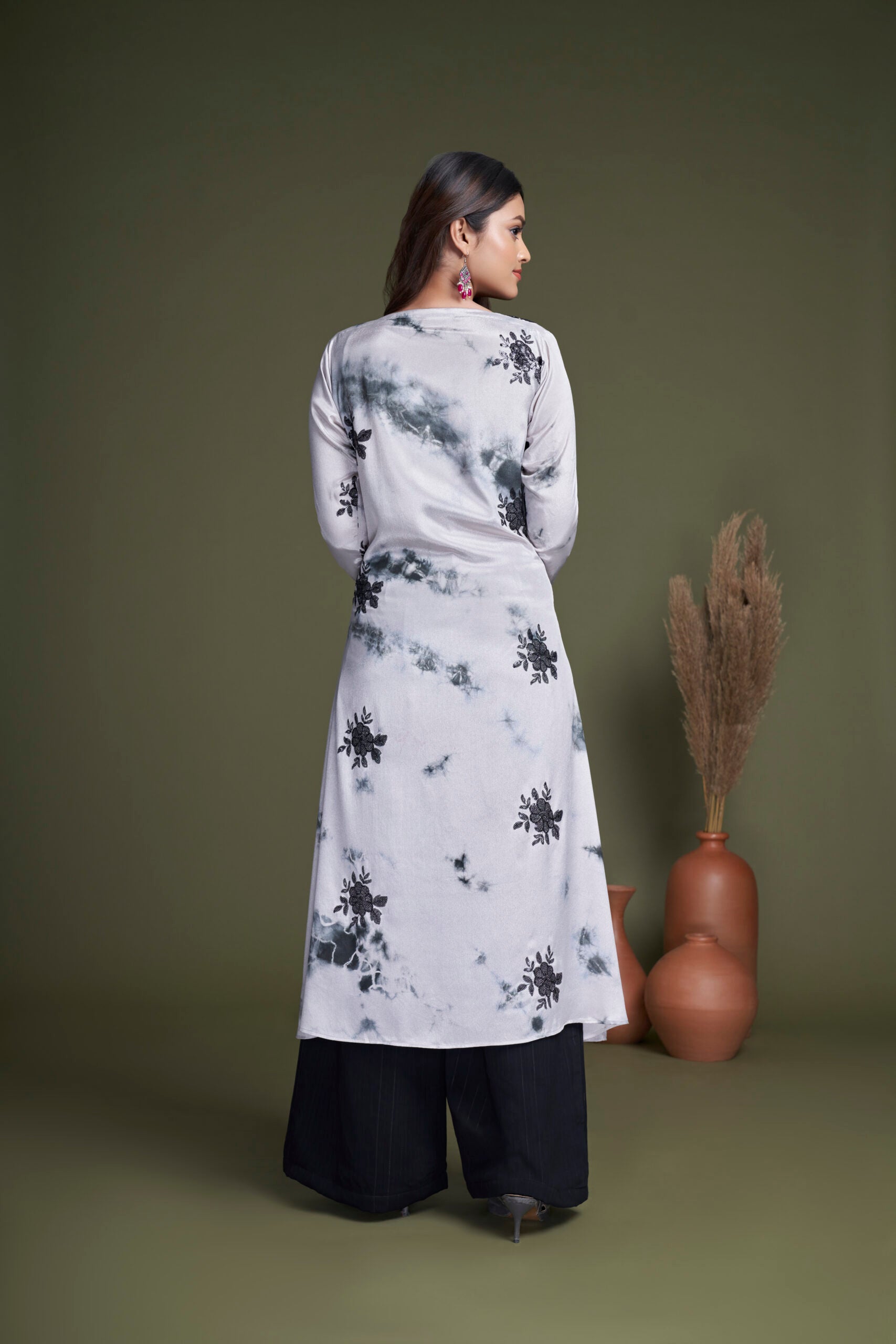 Black and White Melody Chinon Embroidery Ensemble Co-ord Set