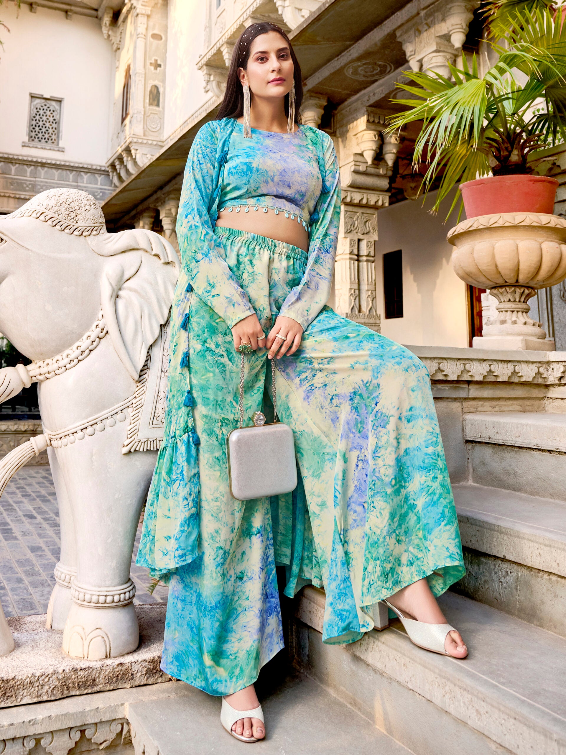 Ethereal Skyline Shibori Silk Co-ord Set