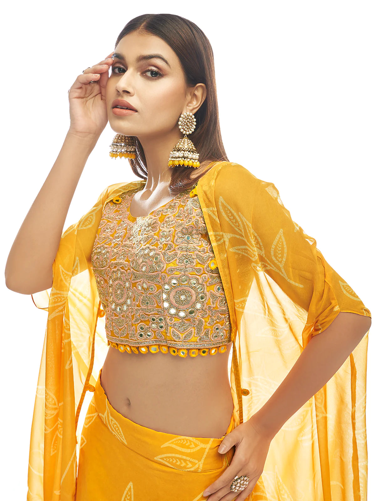Golden Twilight Yellow Jacket Lehenga with Foil Mirror Work