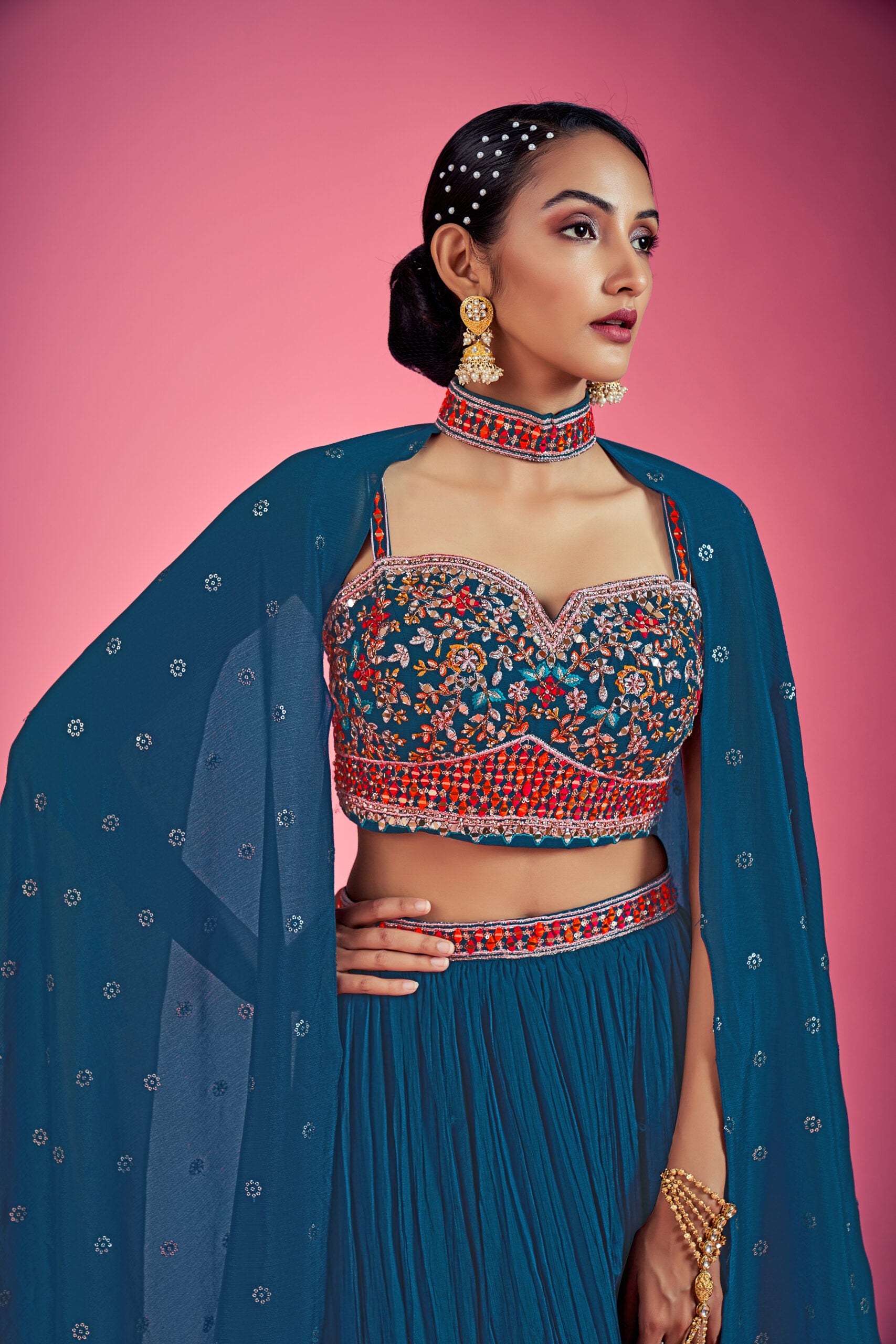 Chinon Blue Bliss Miror And Zardosi Lehengha Choli