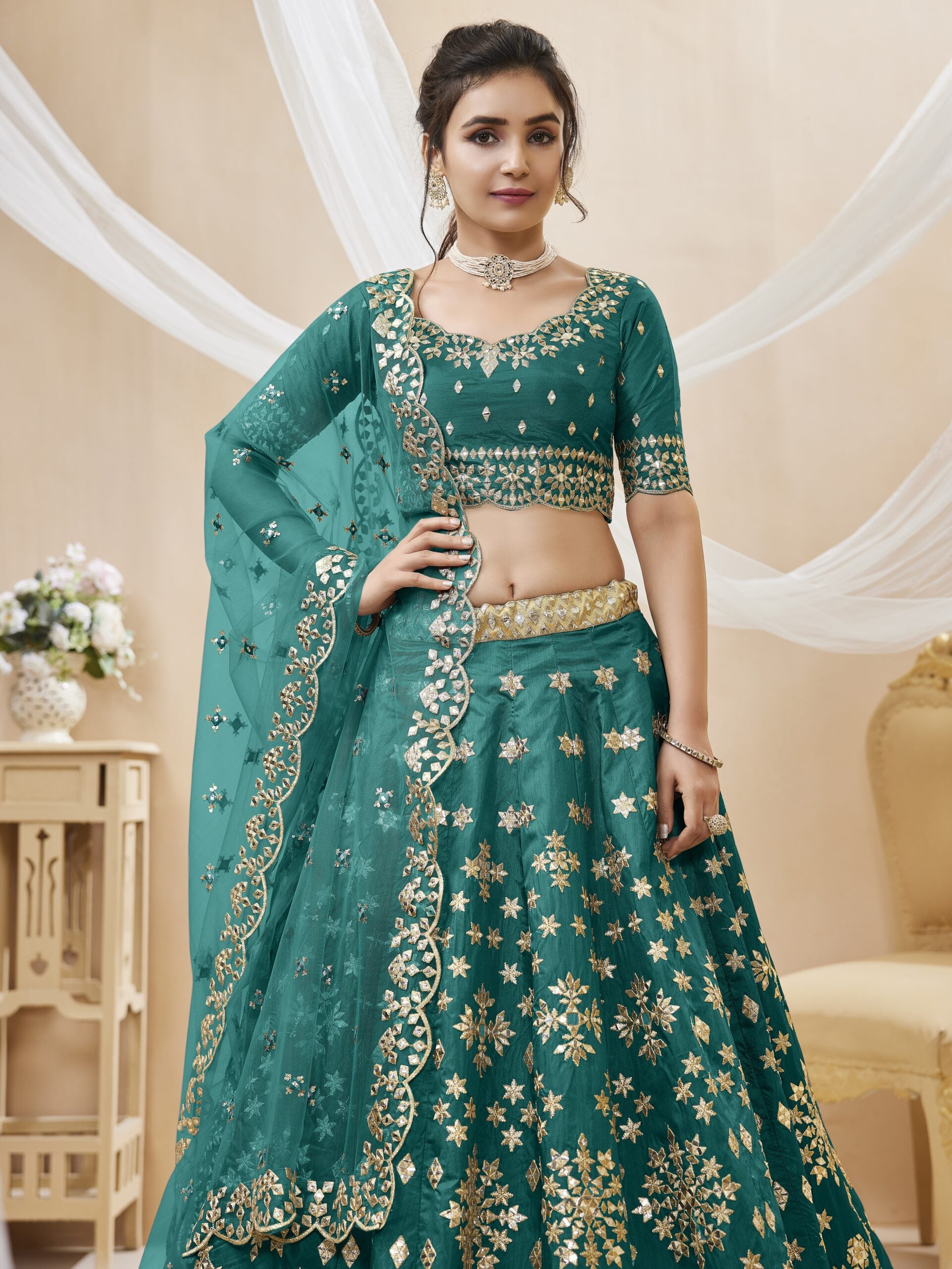Teal Green Zari Bliss Lehenga Choli