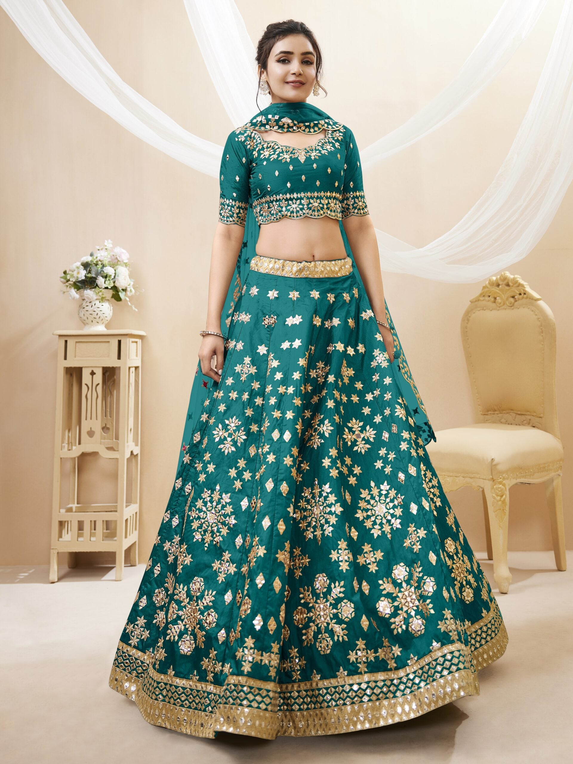 Teal Green Zari Bliss Lehenga Choli