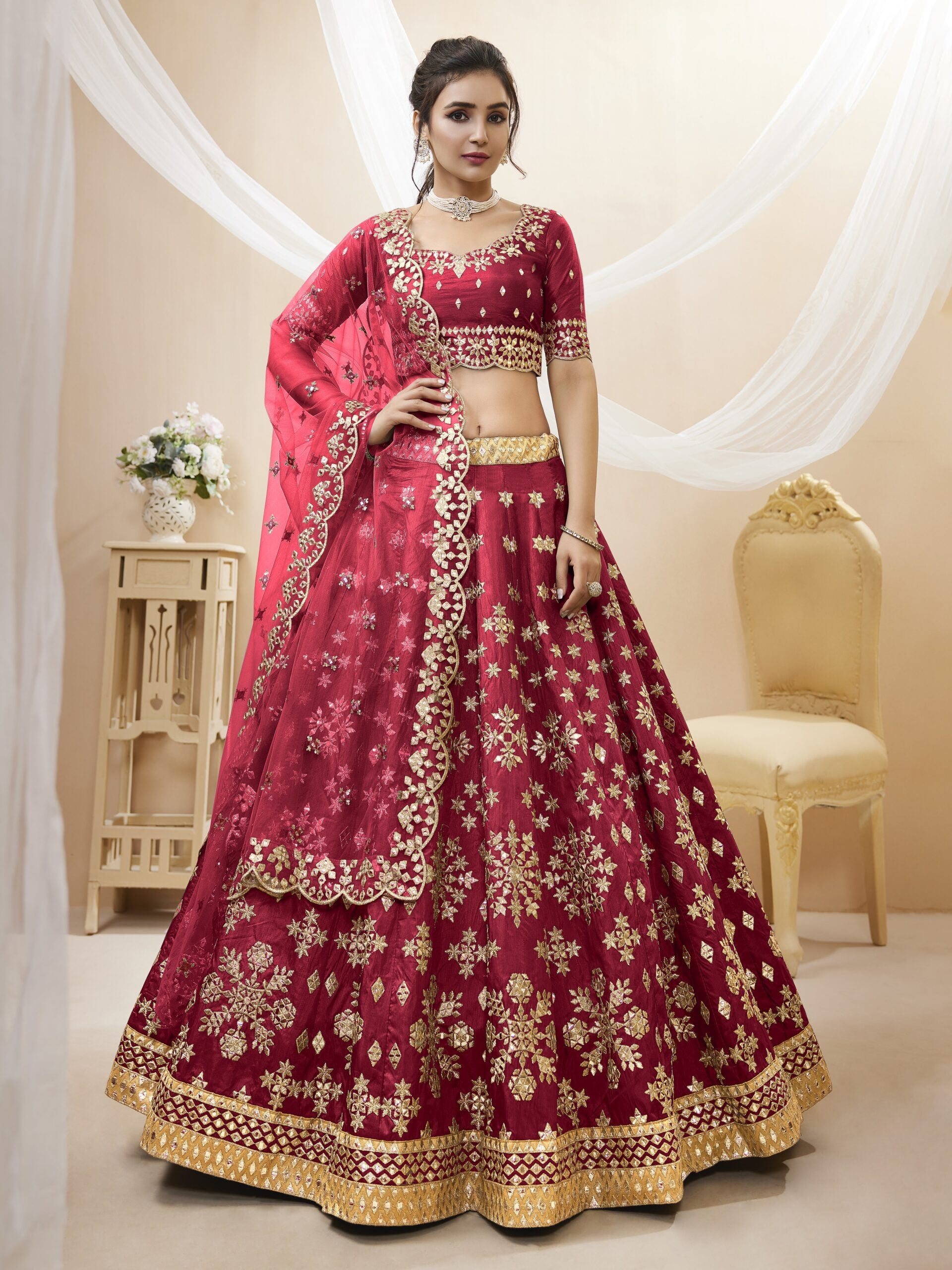 Cranberry Red Sequins Splendor Lehenga Choli