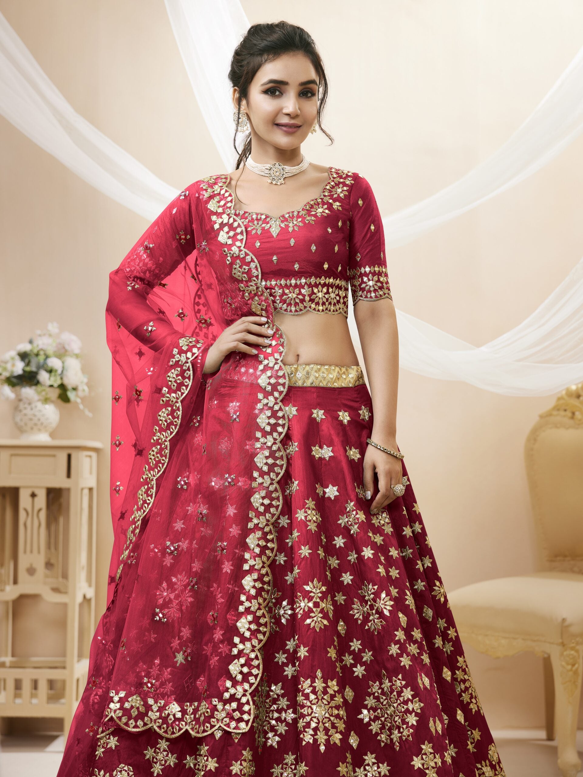 Cranberry Red Sequins Splendor Lehenga Choli