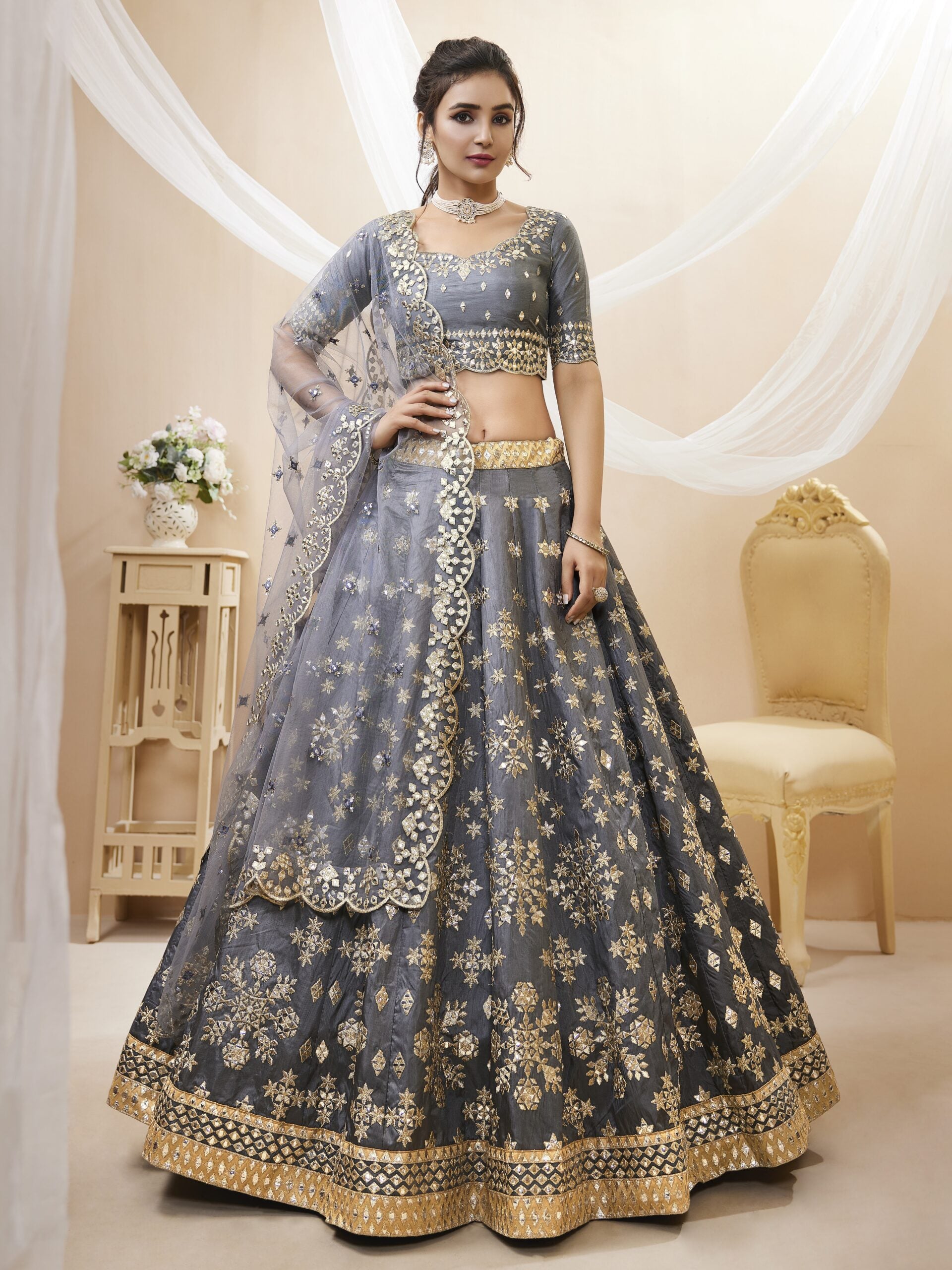 Ash Grey Zari Glamour Lehenga Choli
