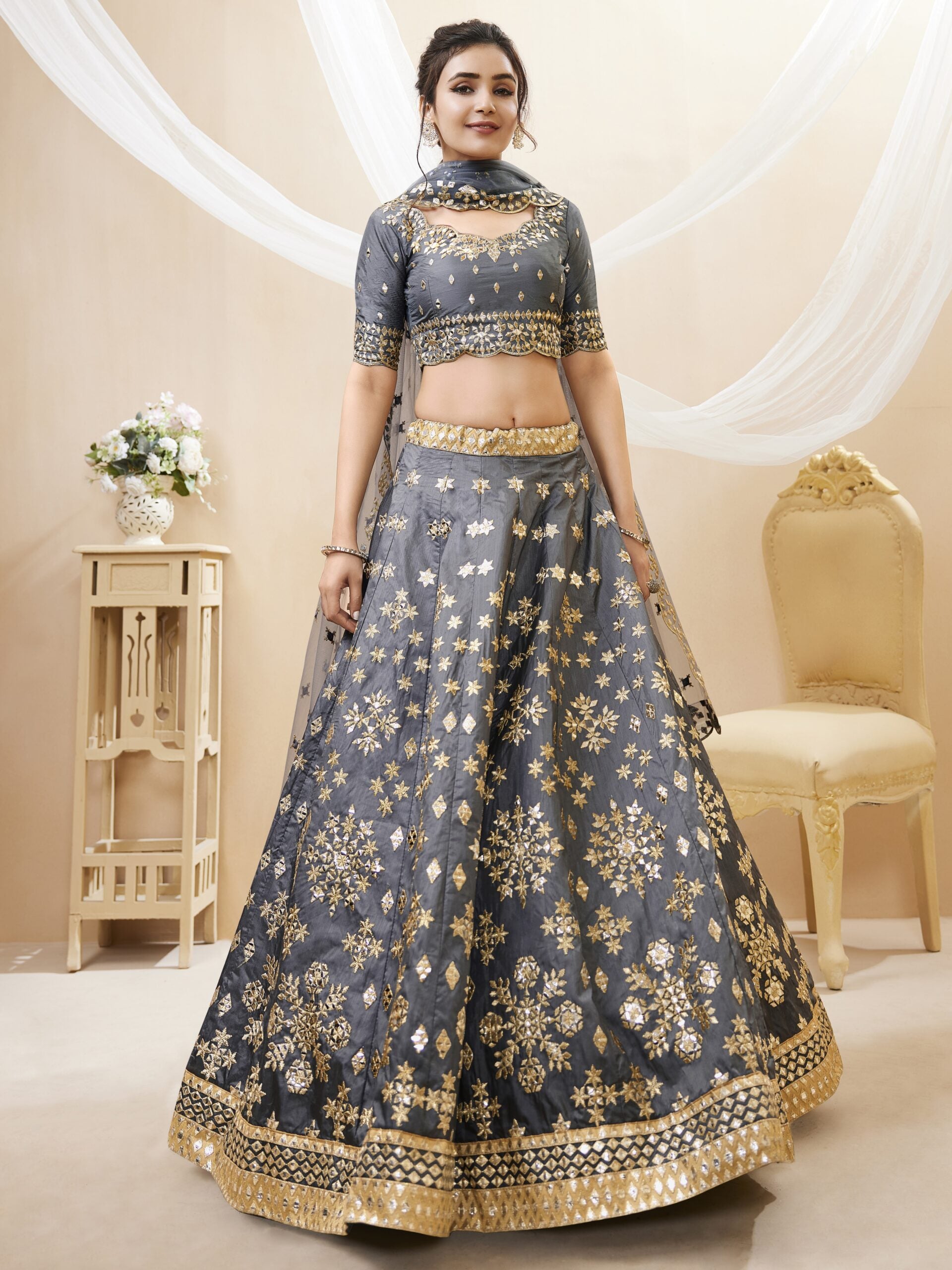 Ash Grey Zari Glamour Lehenga Choli