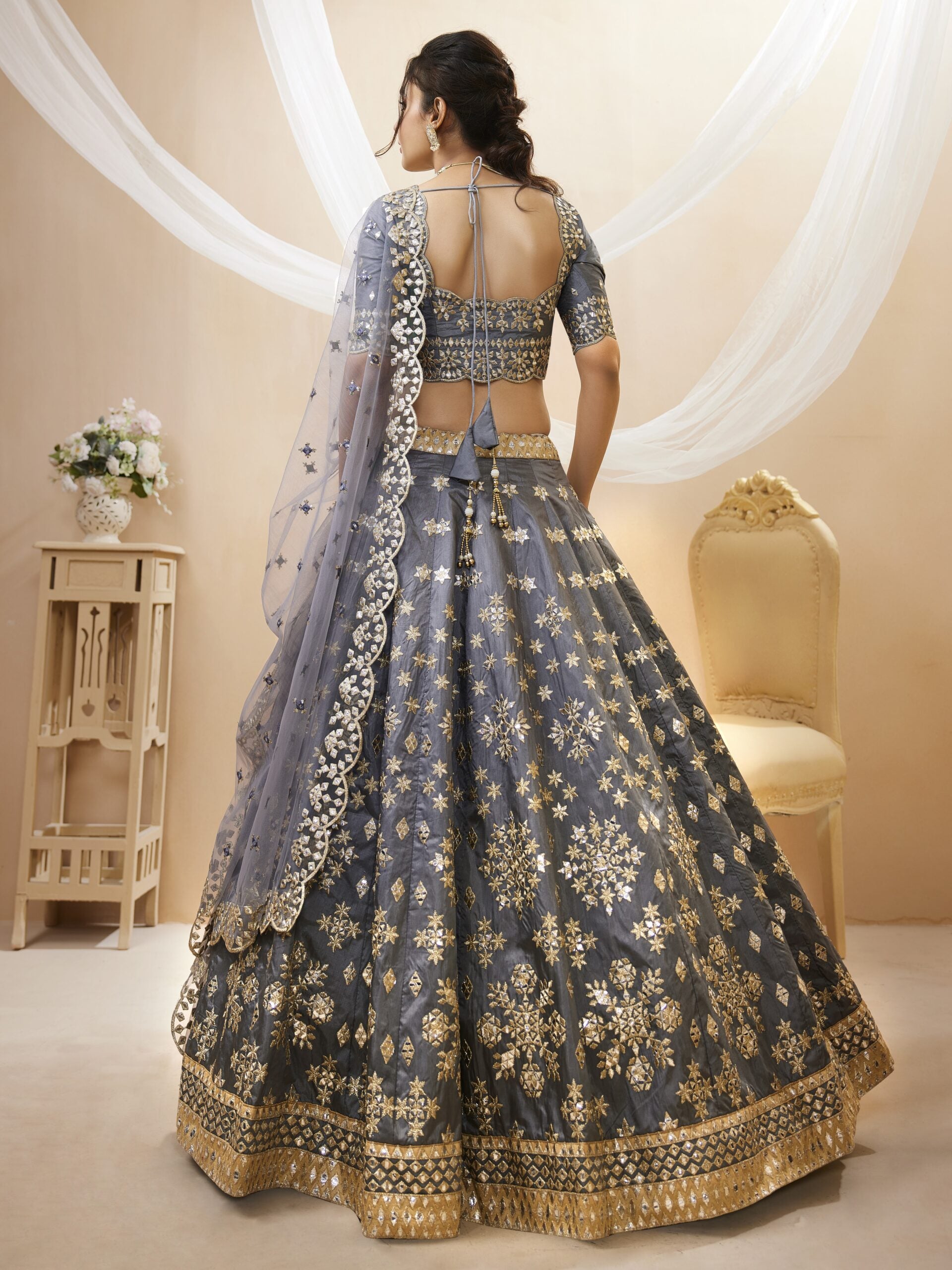 Ash Grey Zari Glamour Lehenga Choli
