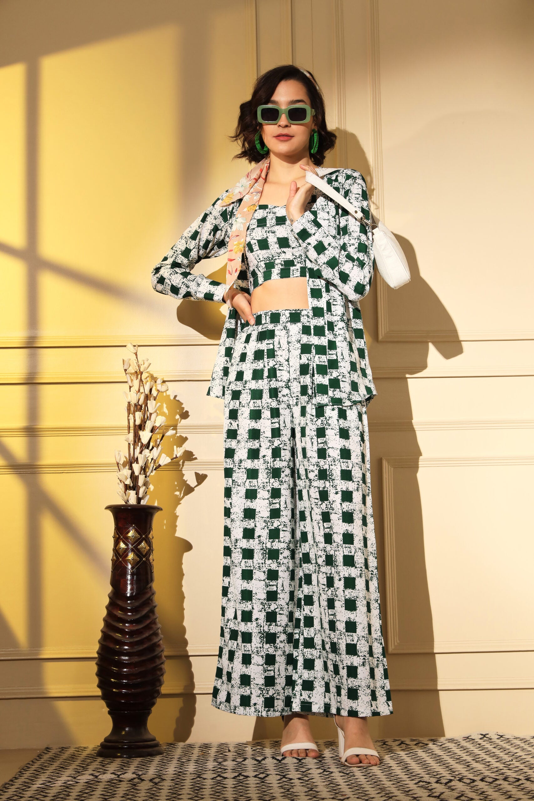 Botanical Green Harmony Digital Print Co Ord Ensemble