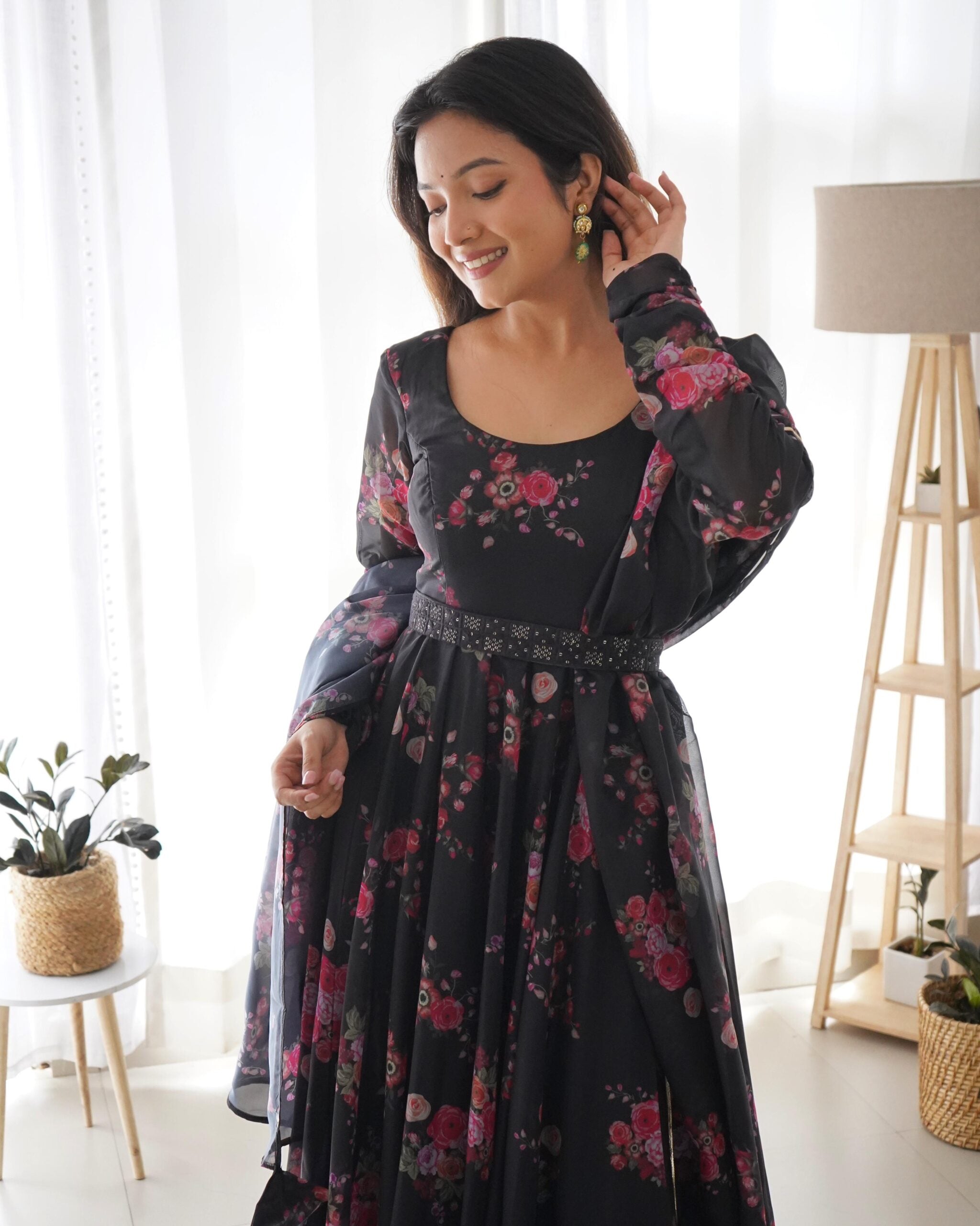 Chashme Bahar Black Soft Organza Silk Gown