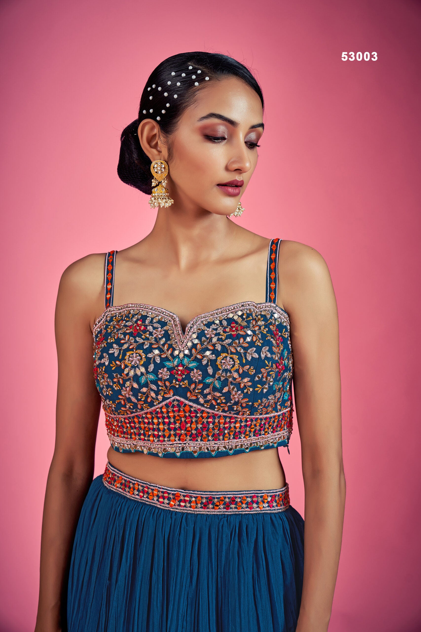 Chinon Blue Bliss Miror And Zardosi Lehengha Choli