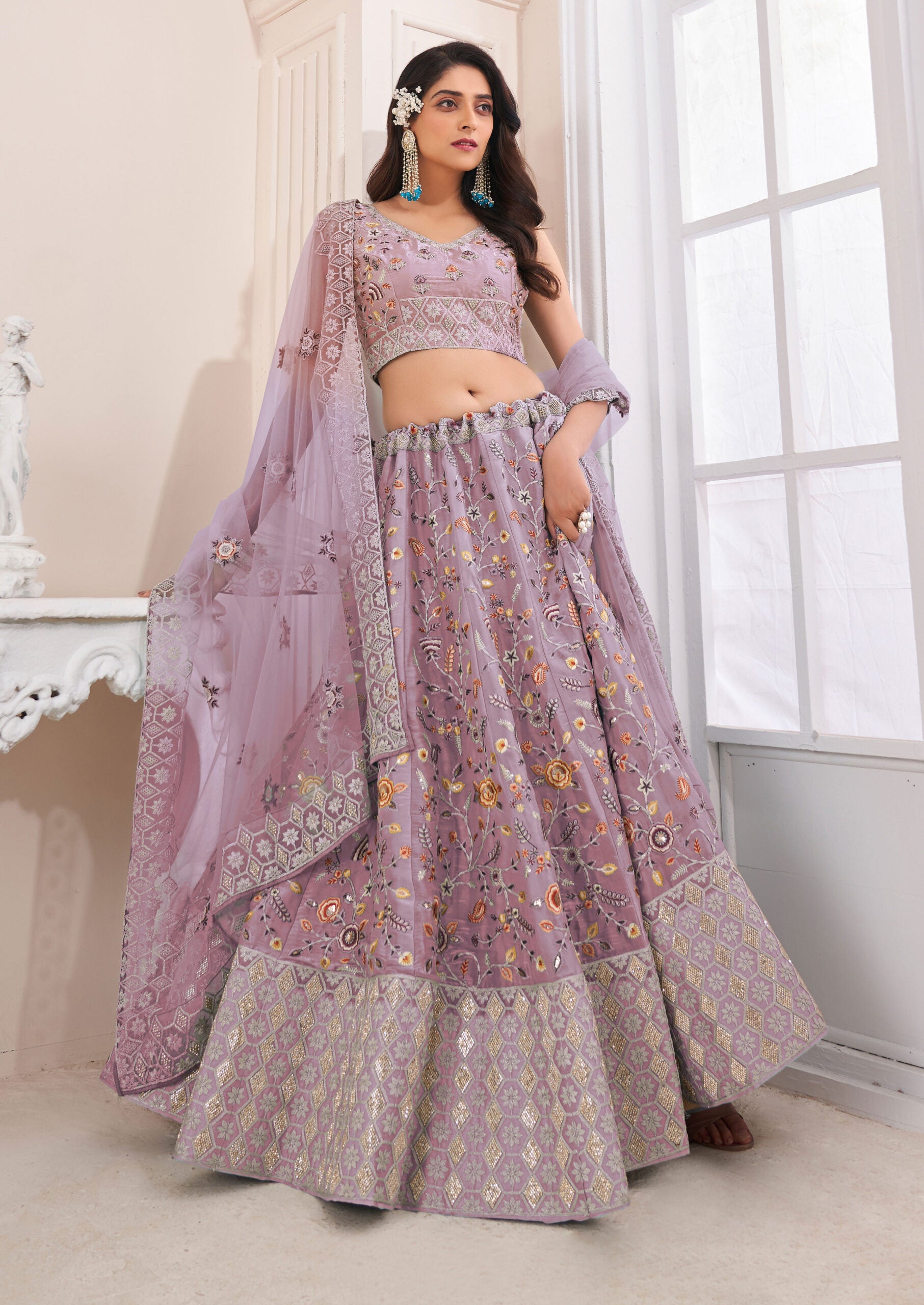New Pink Art Silk Zarkhan Work Lehengha Choli