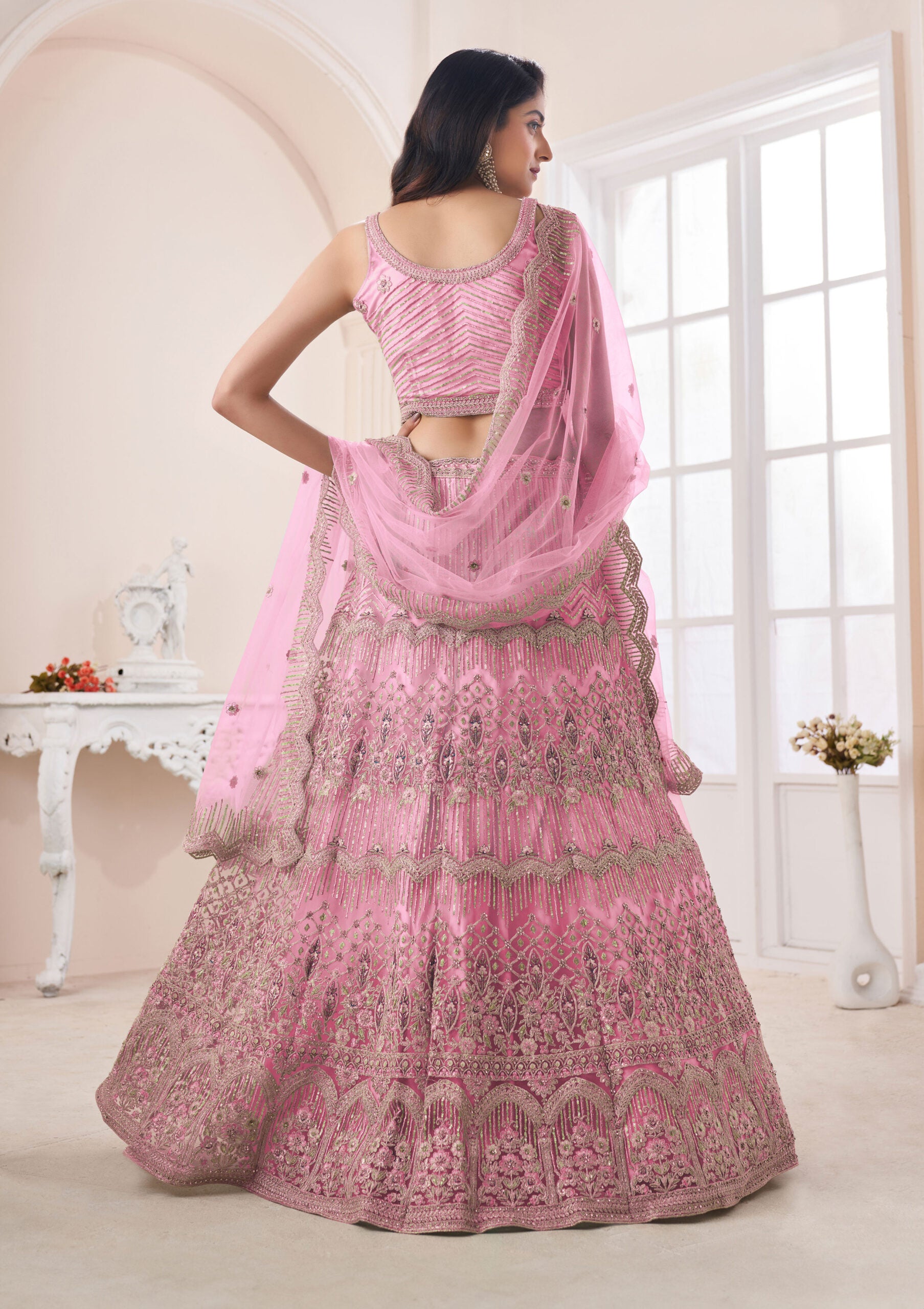 New Pink Soft Net Zarkhan Work Lehengha Choli
