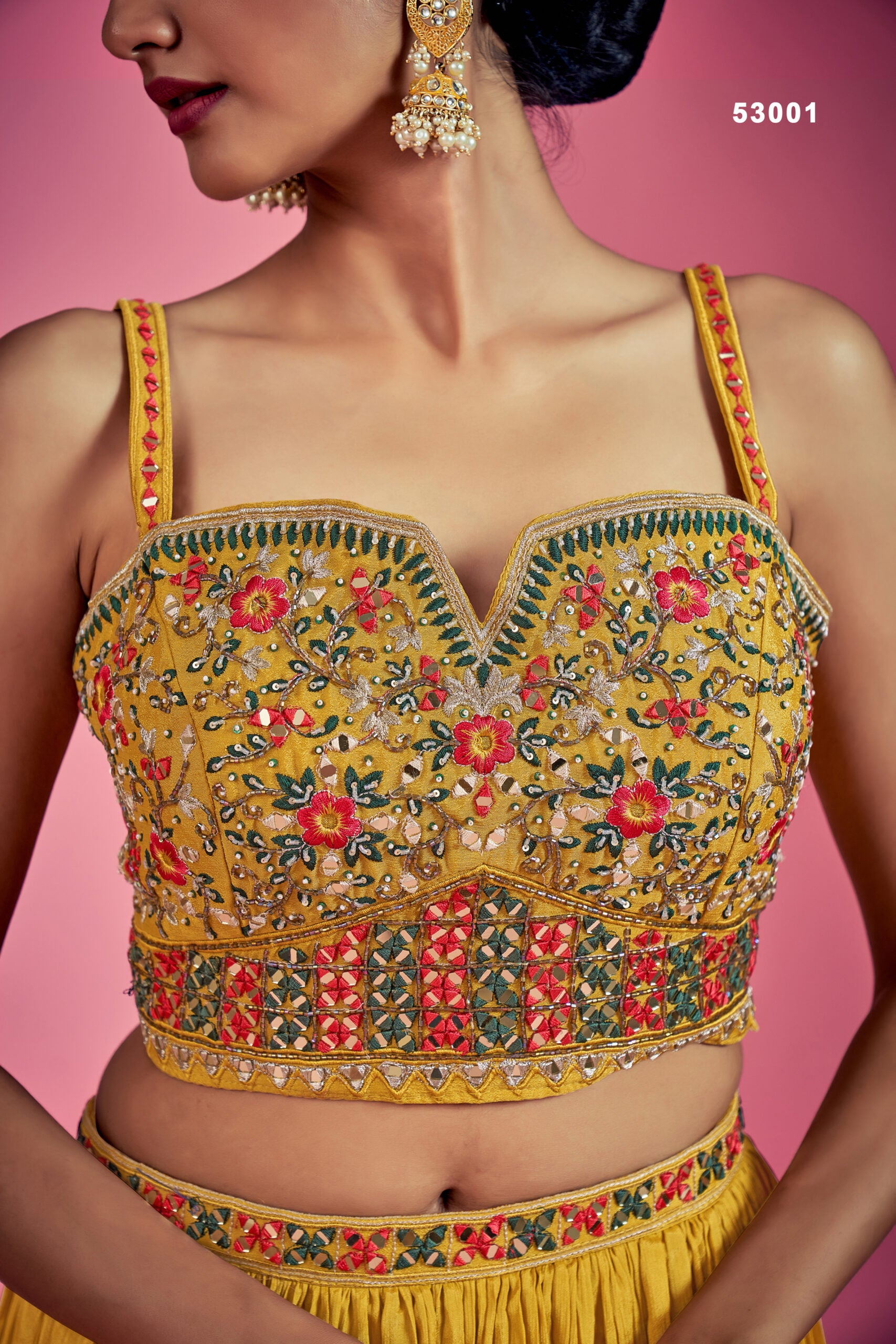 Chinon Sparkle Haldi Special Miror Work Lehengha Choli